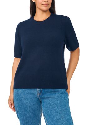 CeCe Women's Plus Size Short Sleeve Sweater with Rib Trim