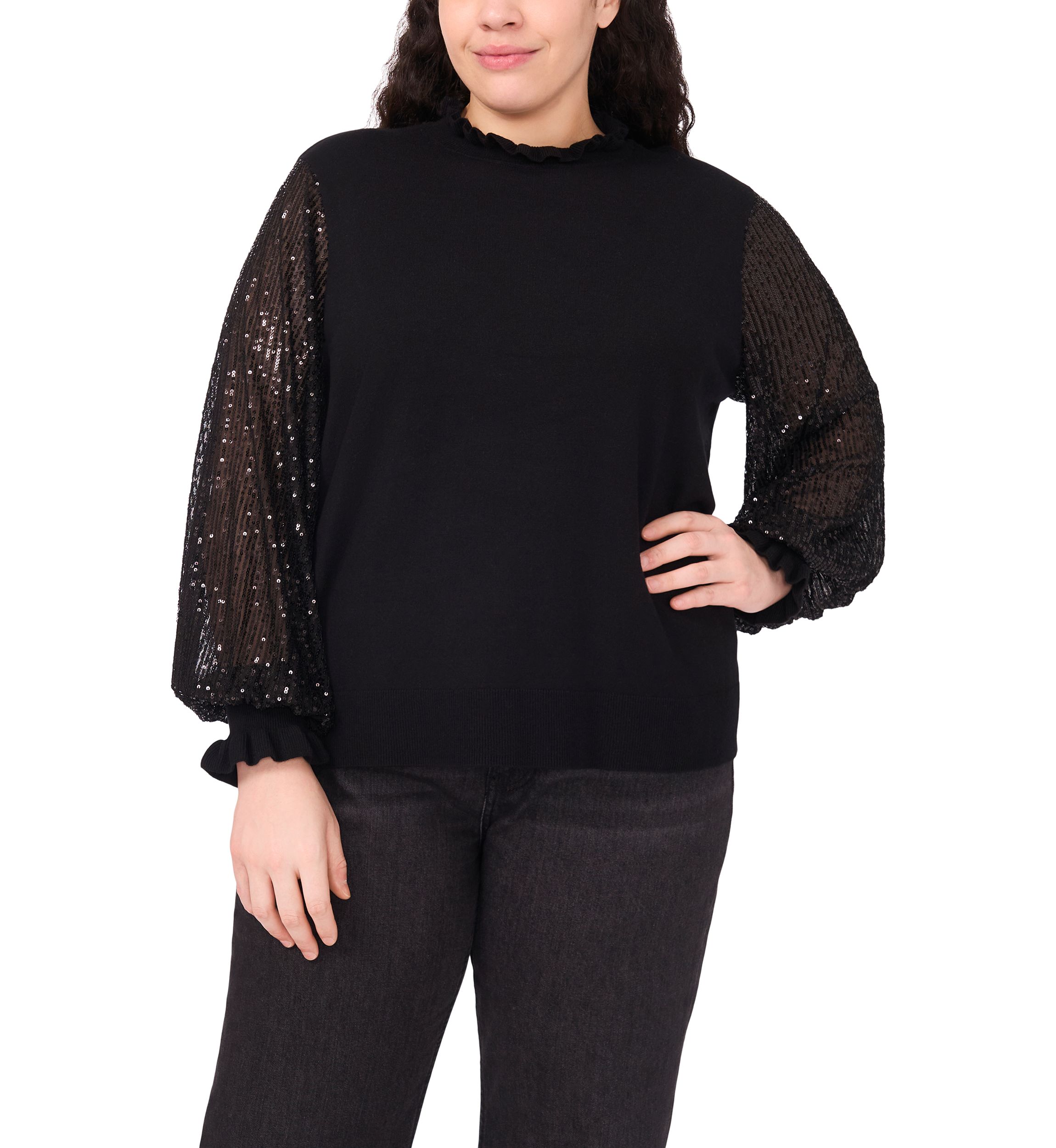 Plus Size Sequin Sleeve Sweater