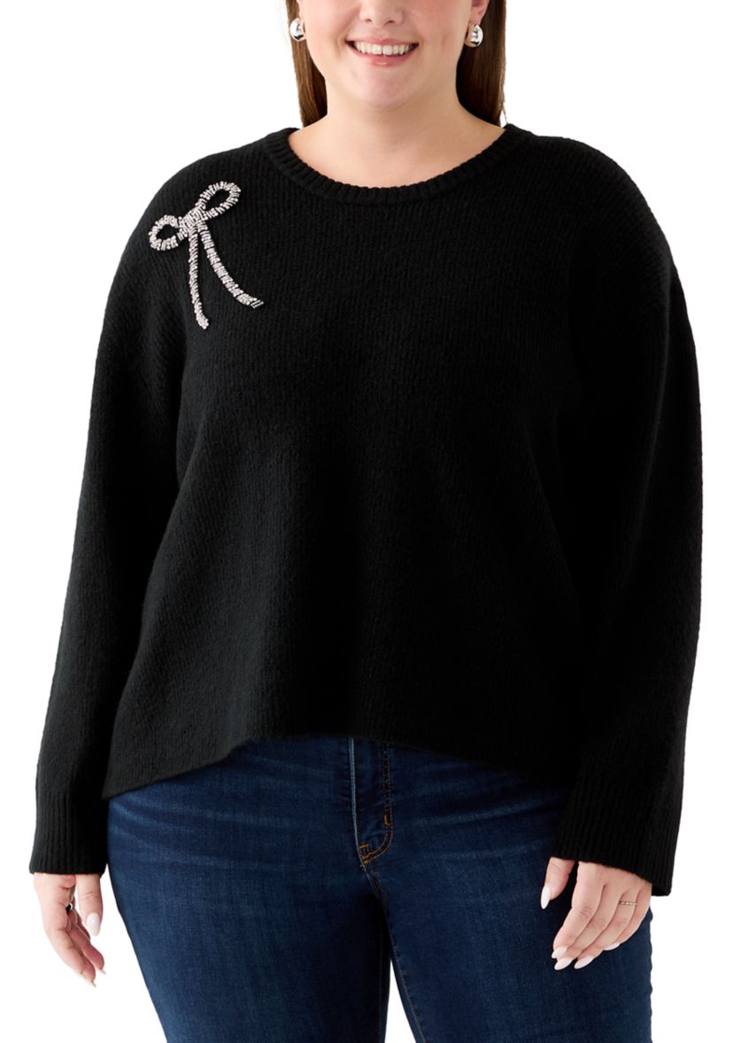 Plus Size Bow Applique Sweater