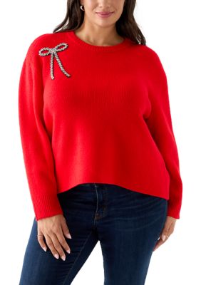 CeCe Women's Plus Size Bow Applique Sweater, 2X