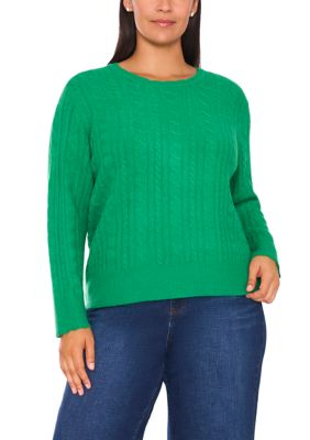 CeCe Women's Plus Size Crew Neck Cable Knit Sweater, 3X