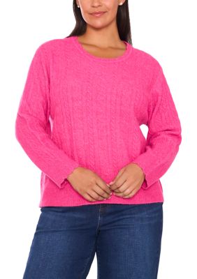 CeCe Women's Plus Size Crew Neck Cable Knit Sweater, 2X