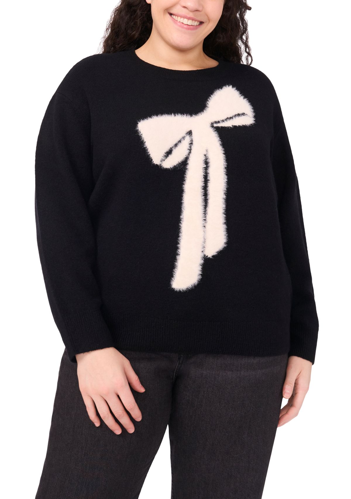 Plus Size Intarsia Bow Sweater