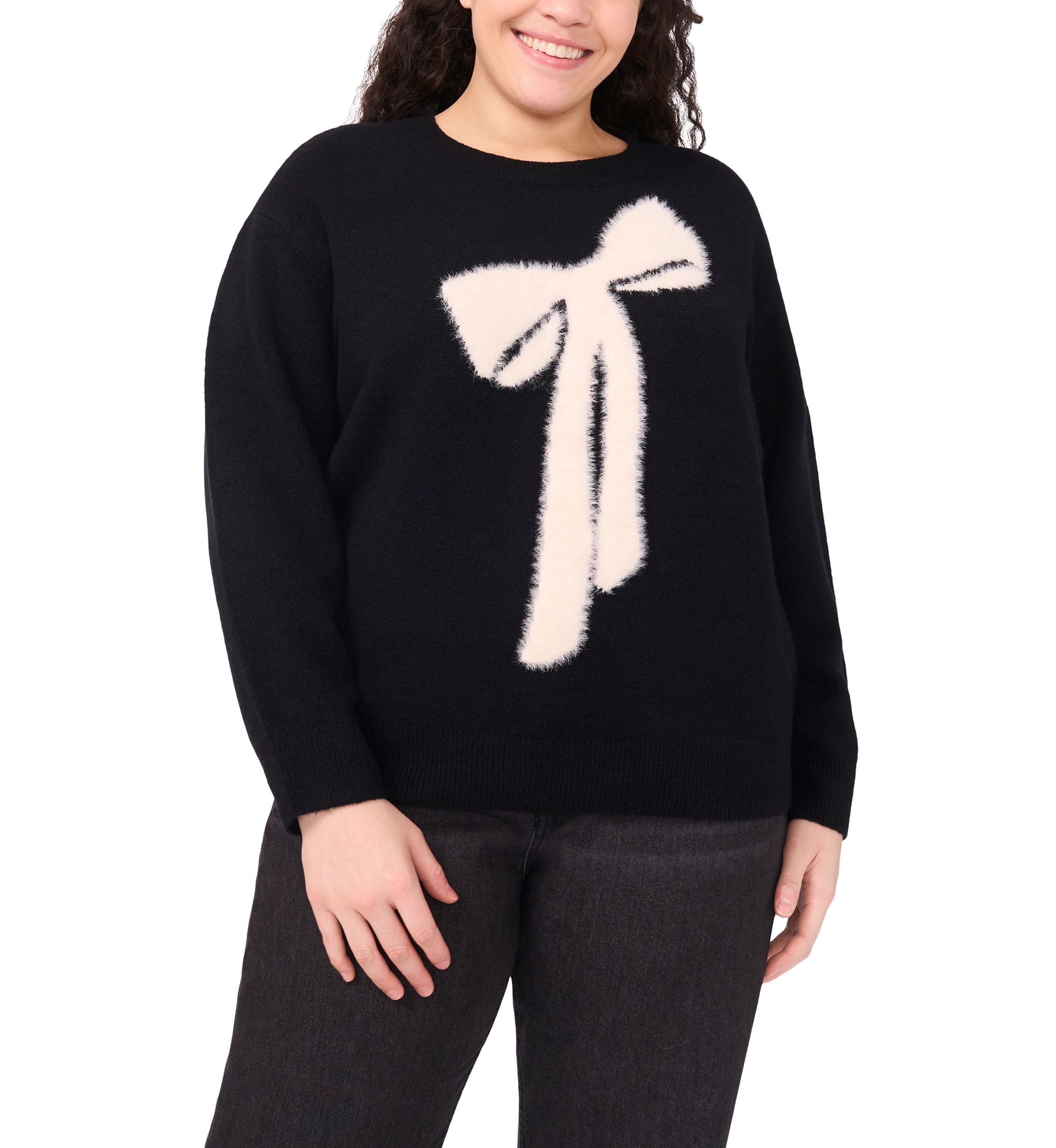 Plus Size Intarsia Bow Sweater