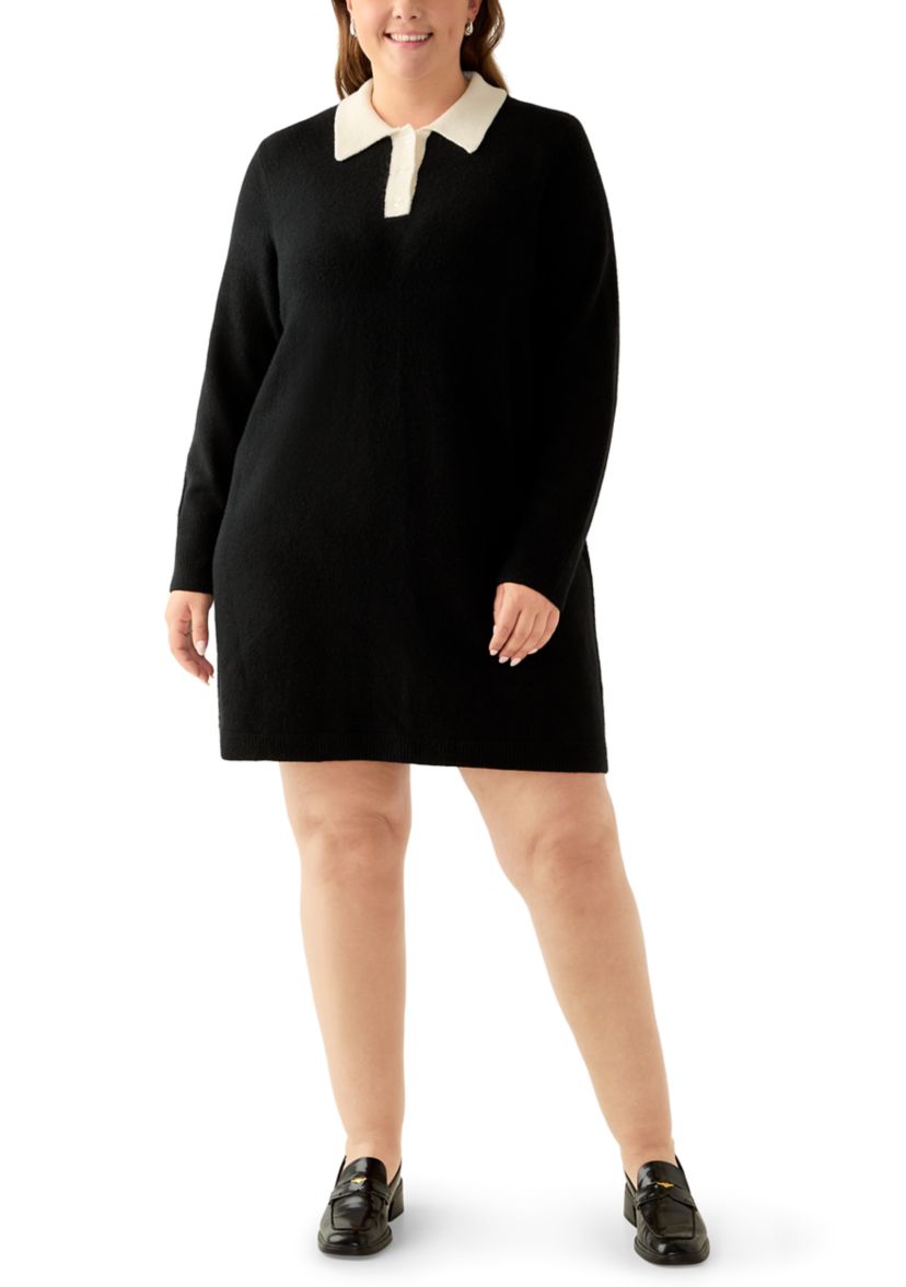 Plus Size Sweater Dress with Collar