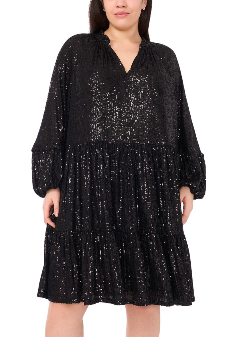 Plus Size Sequin Babydoll Dress 