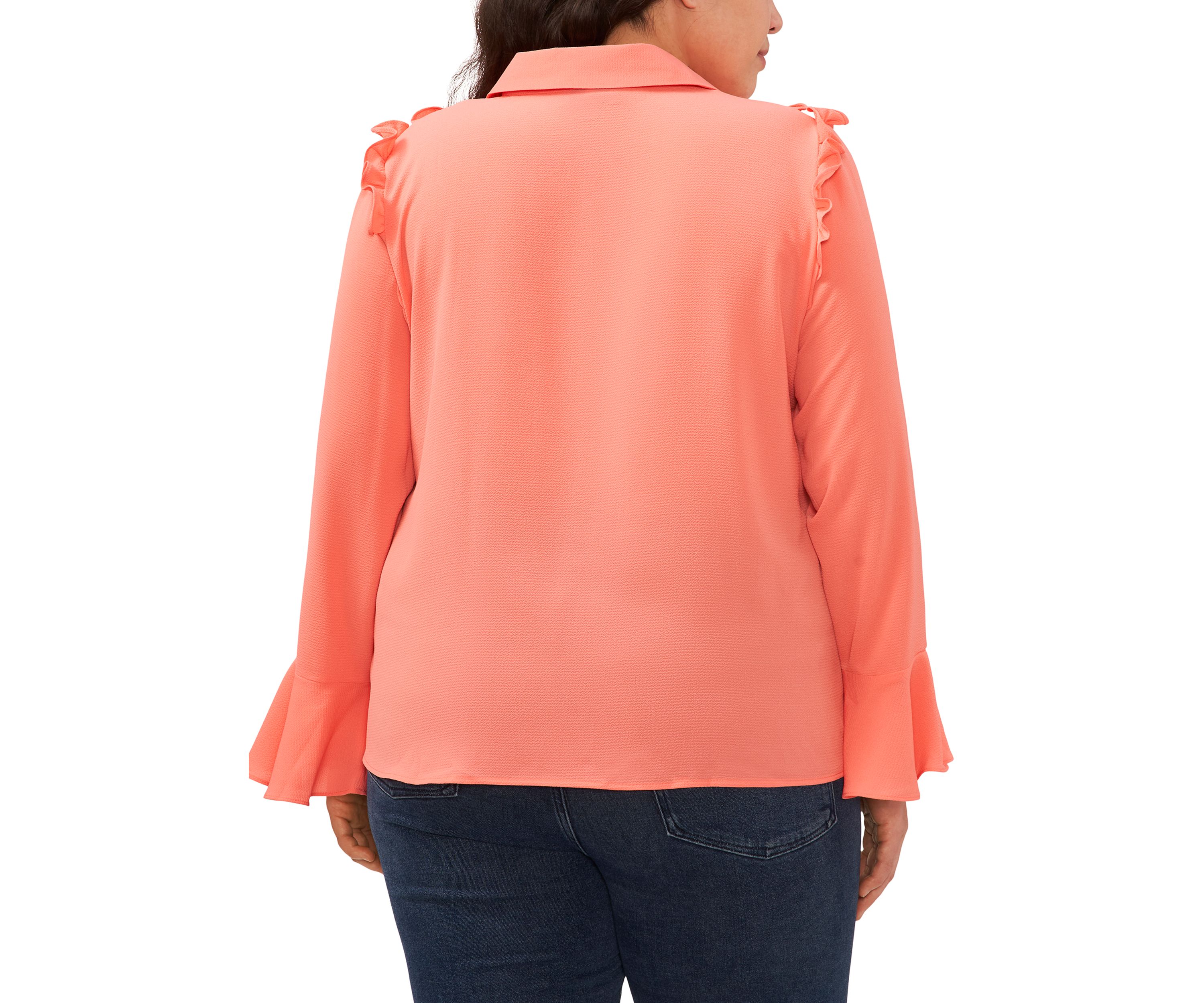 Plus Size V-Neck Bow Blouse with Ruffles