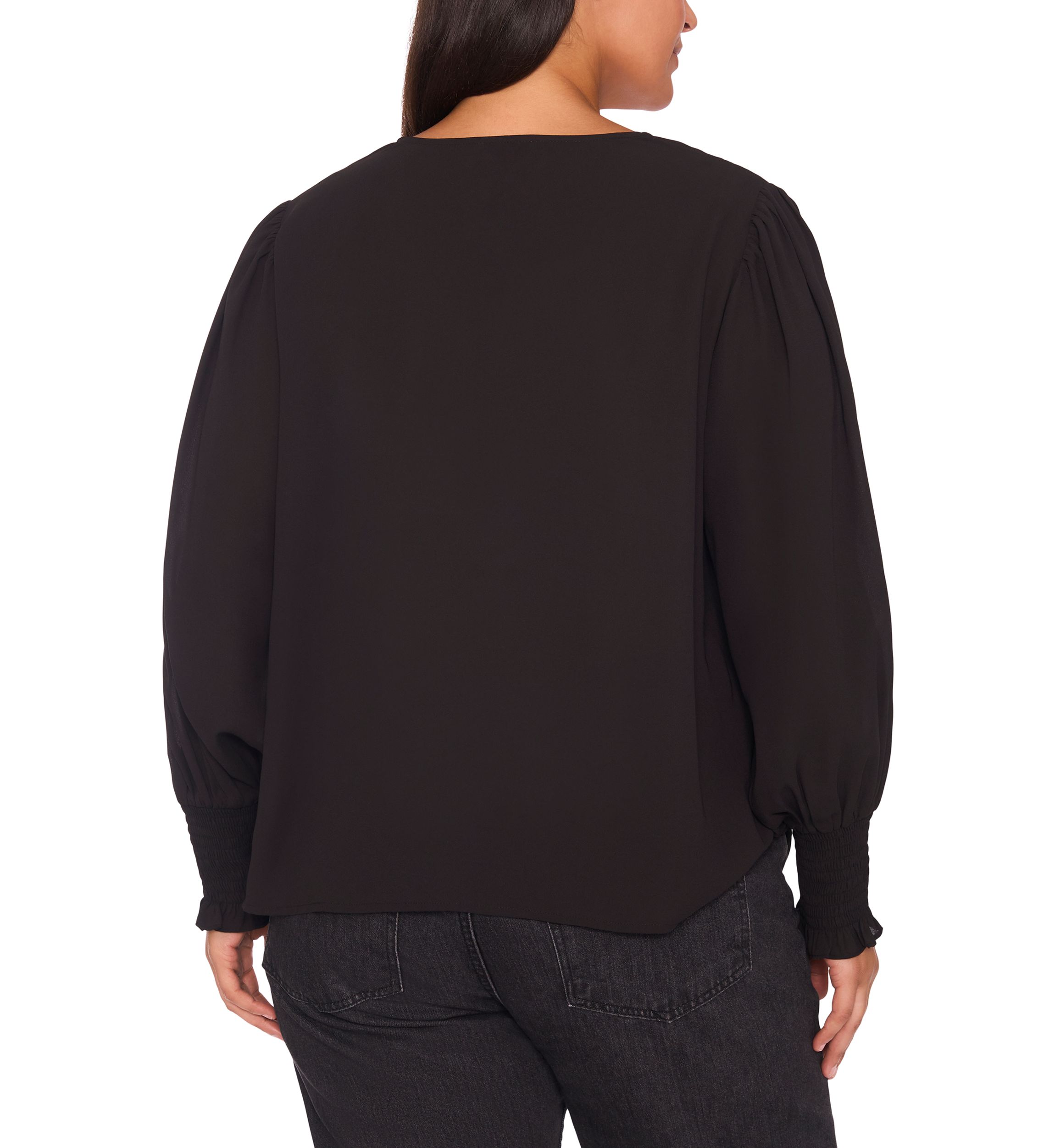 Plus Size Long Sleeve V-Neck Blouse with Cuffs 