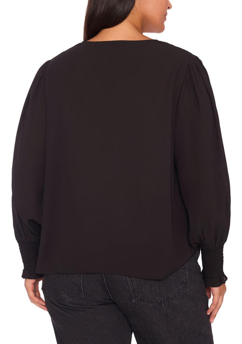 Plus Size Long Sleeve V-Neck Blouse with Cuffs 