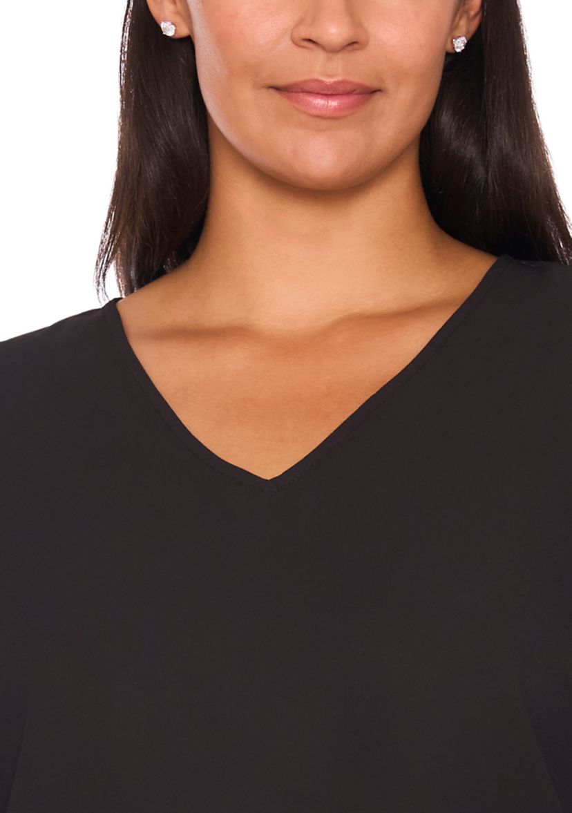 Plus Size Long Sleeve V-Neck Blouse with Cuffs 