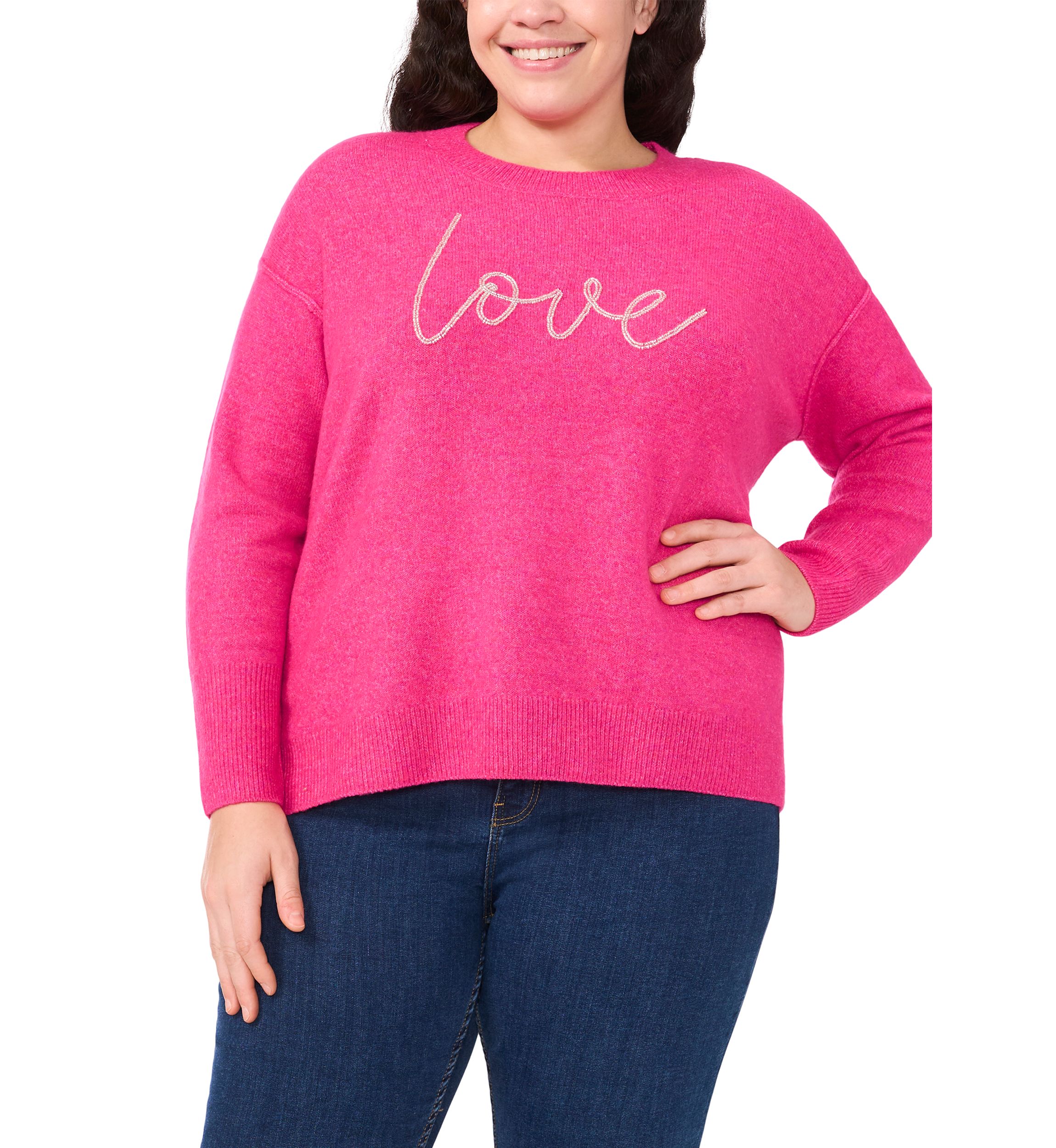 Plus Size Love Beaded Sweater