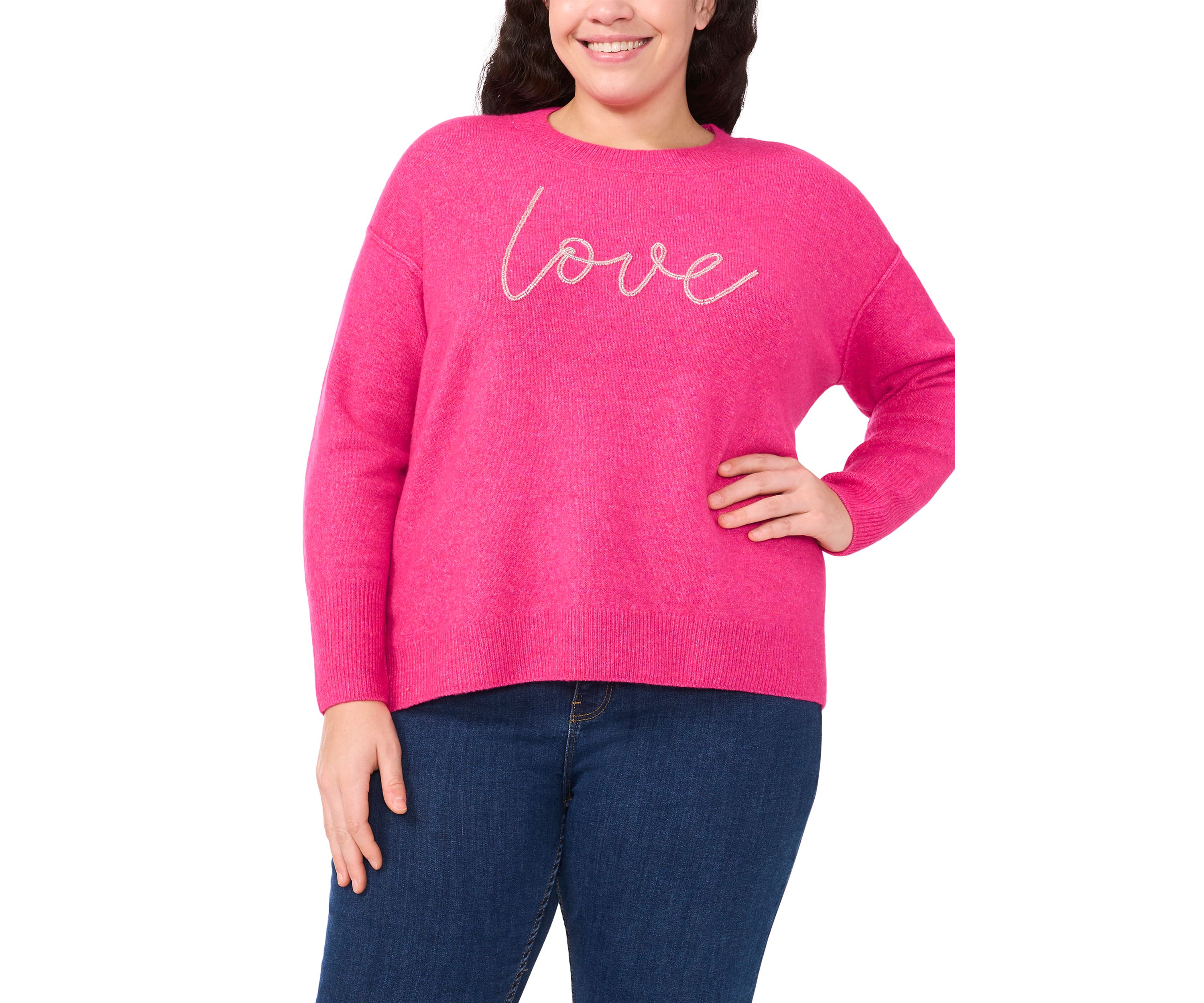 Plus Size Love Beaded Sweater