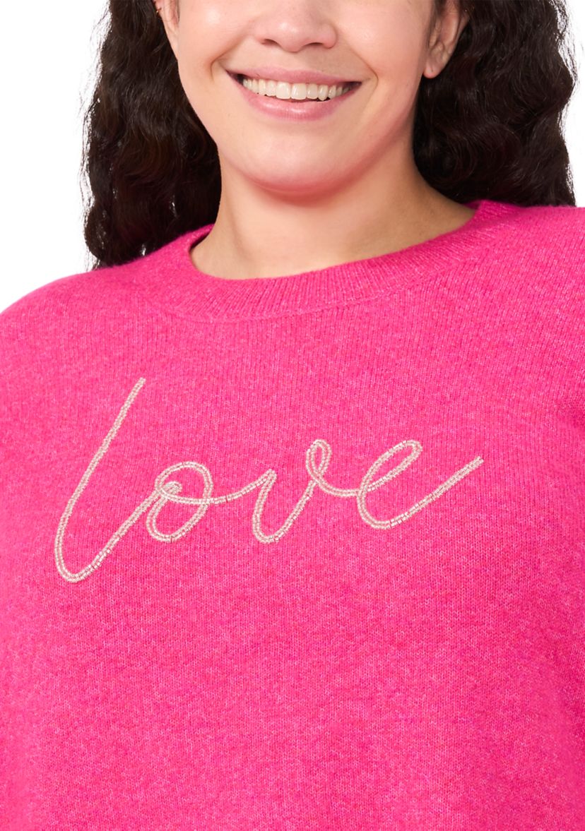 Plus Size Love Beaded Sweater