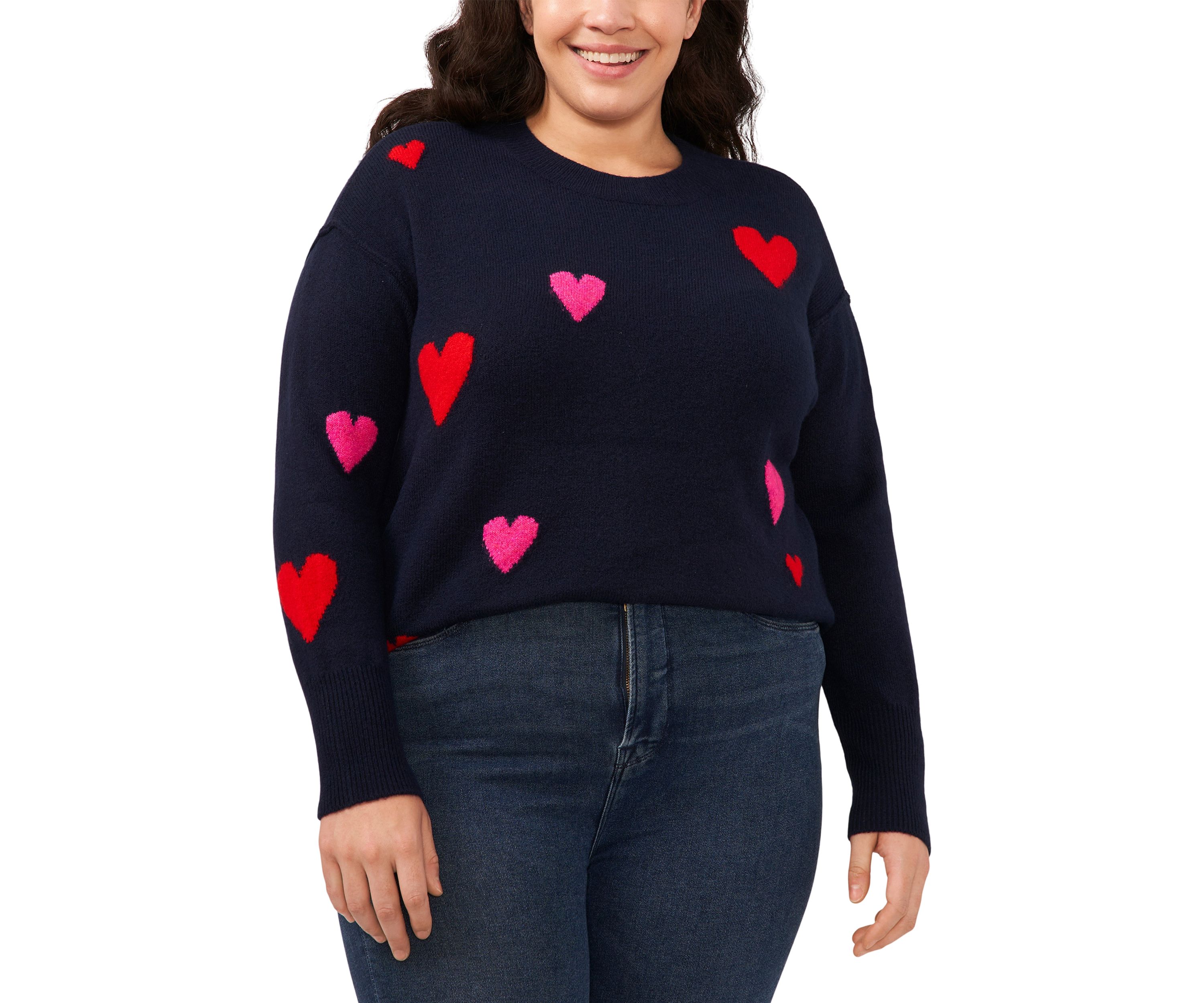 Plus Size Long Sleeve Valentines Day Heart Sweater