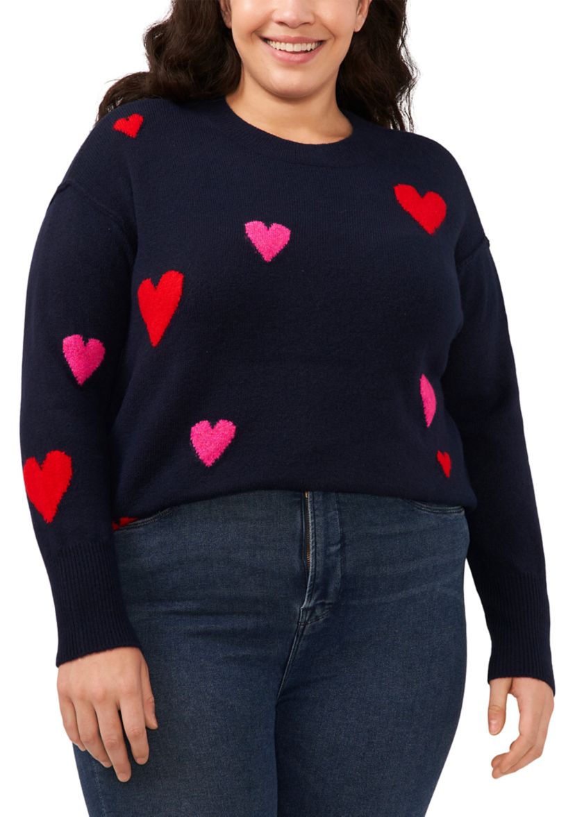 Plus Size Long Sleeve Valentines Day Heart Sweater