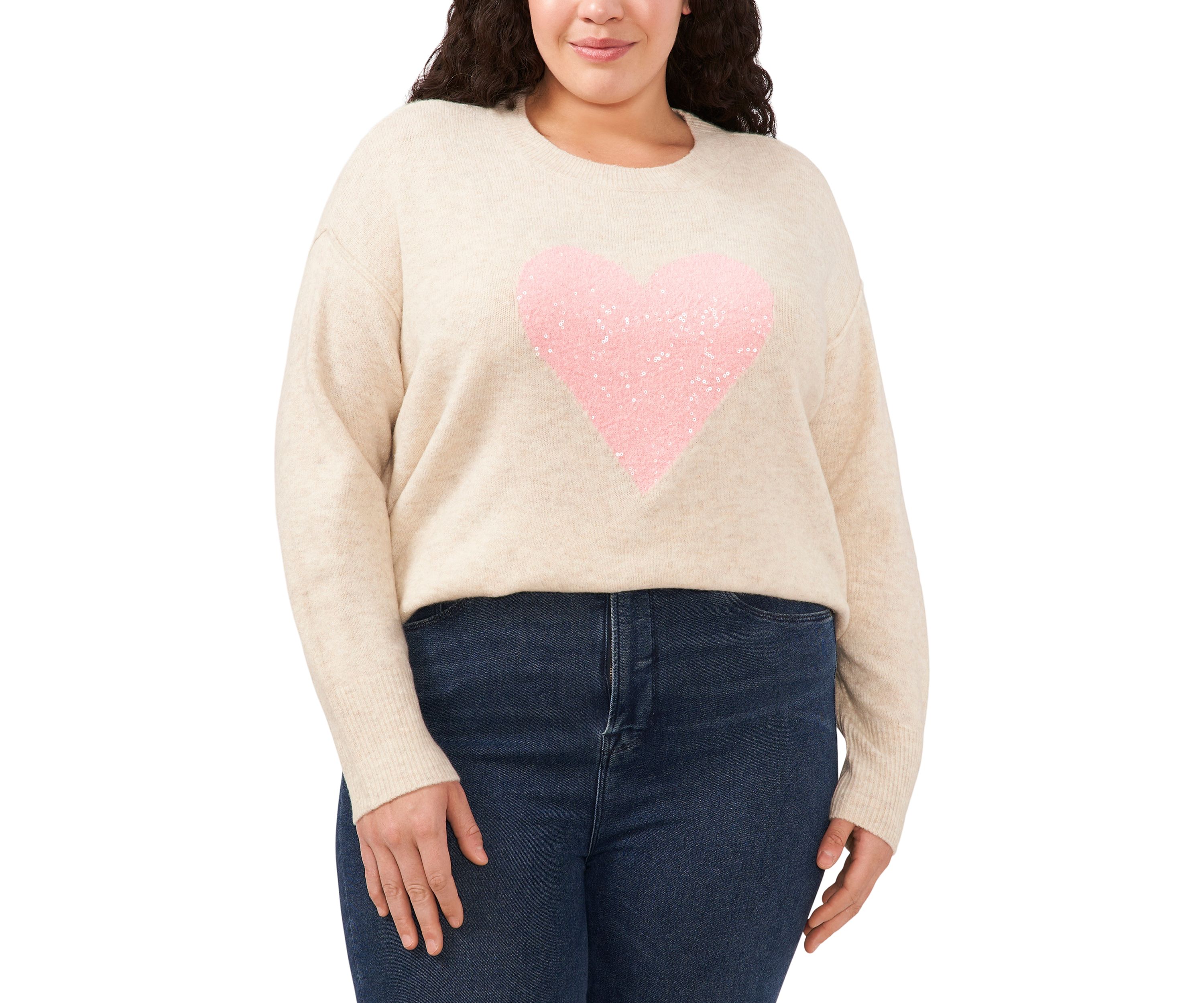 Plus Size Long Sleeve V Day Heart Sweater