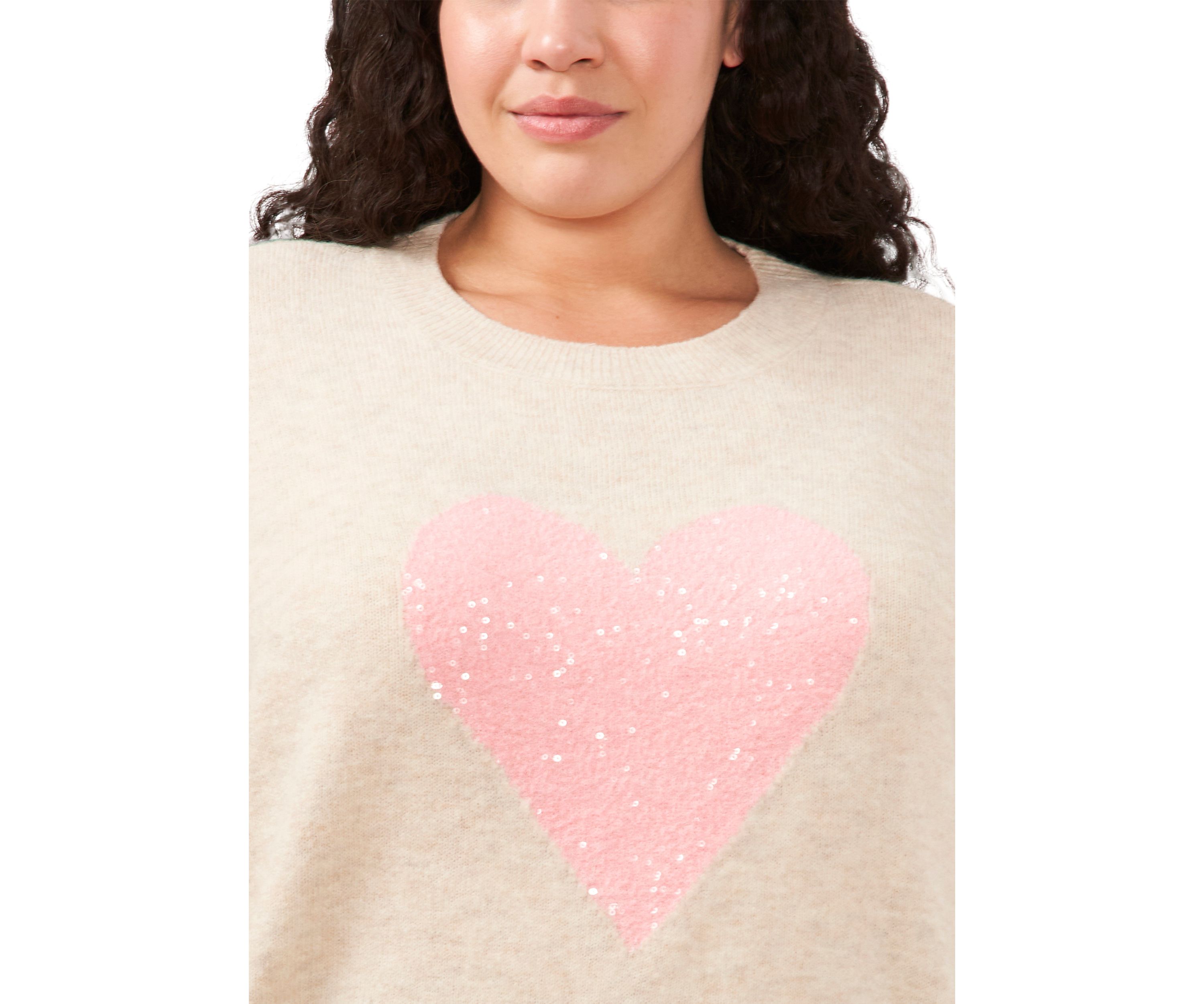Plus Size Long Sleeve V Day Heart Sweater