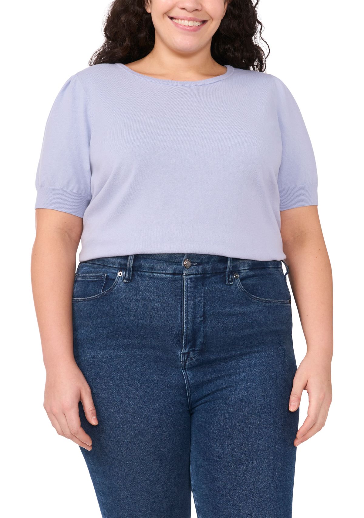 Plus Size Short Sleeve T-Shirt with Pearl Button Details