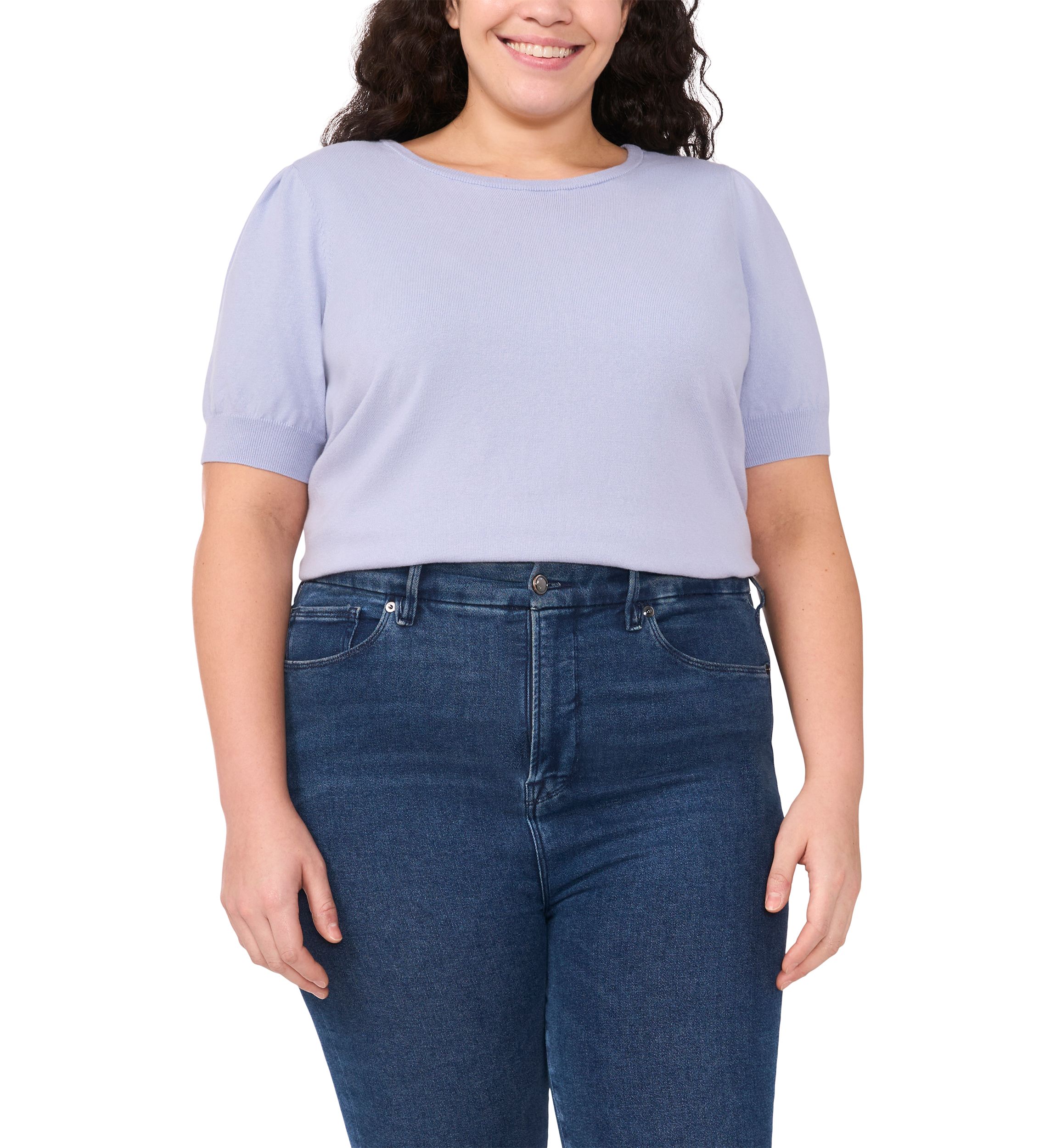 Plus Size Short Sleeve T-Shirt with Pearl Button Details