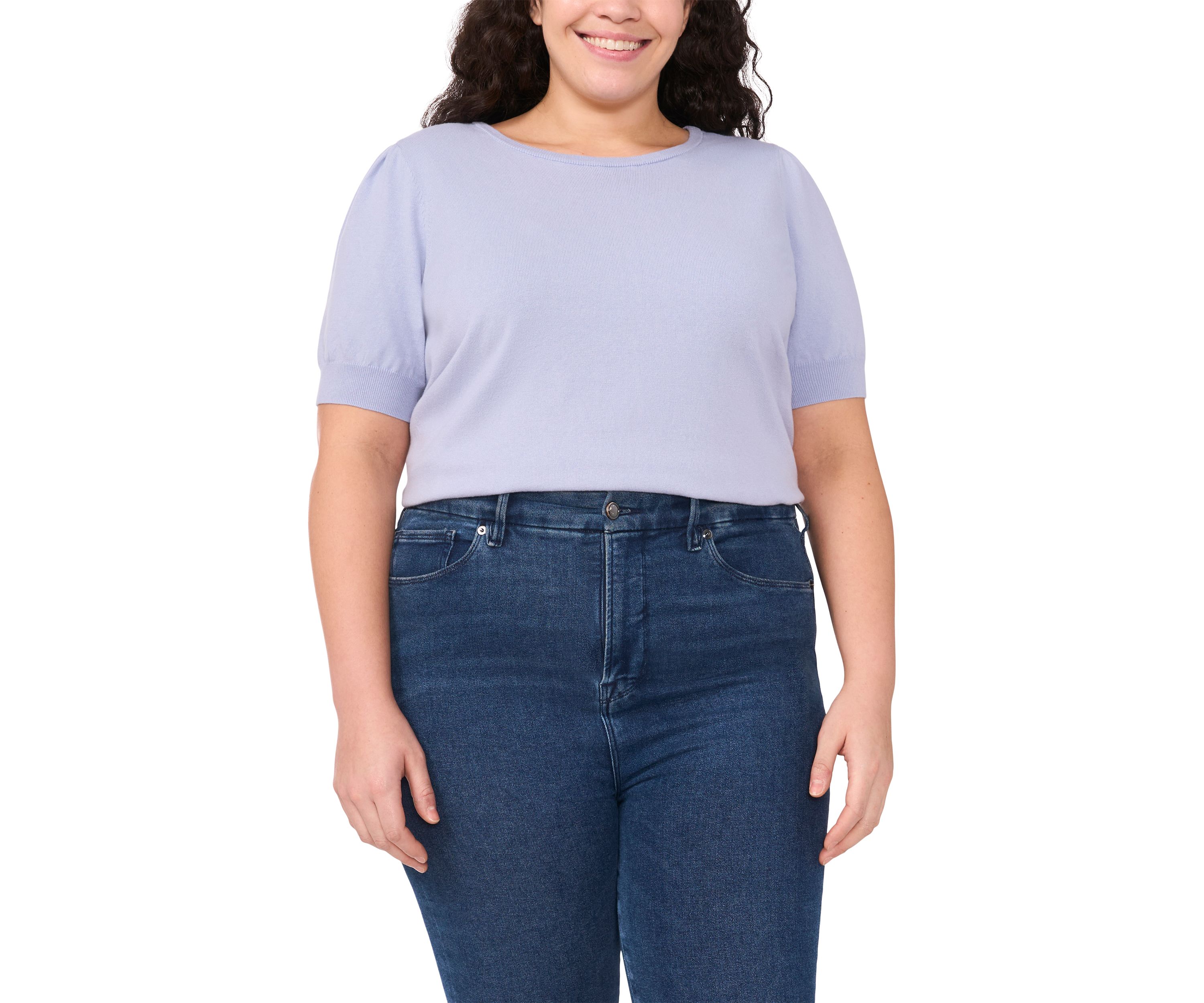Plus Size Short Sleeve T-Shirt with Pearl Button Details