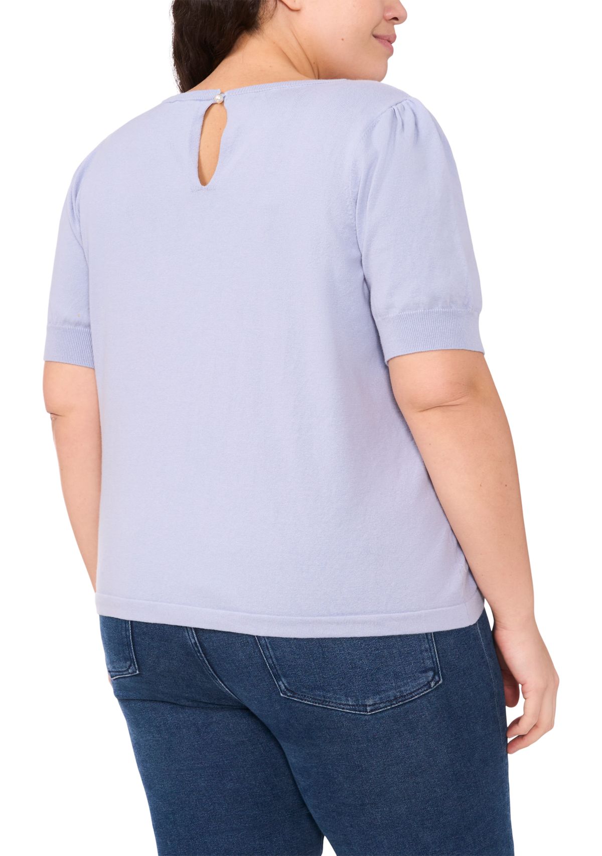 Plus Size Short Sleeve T-Shirt with Pearl Button Details