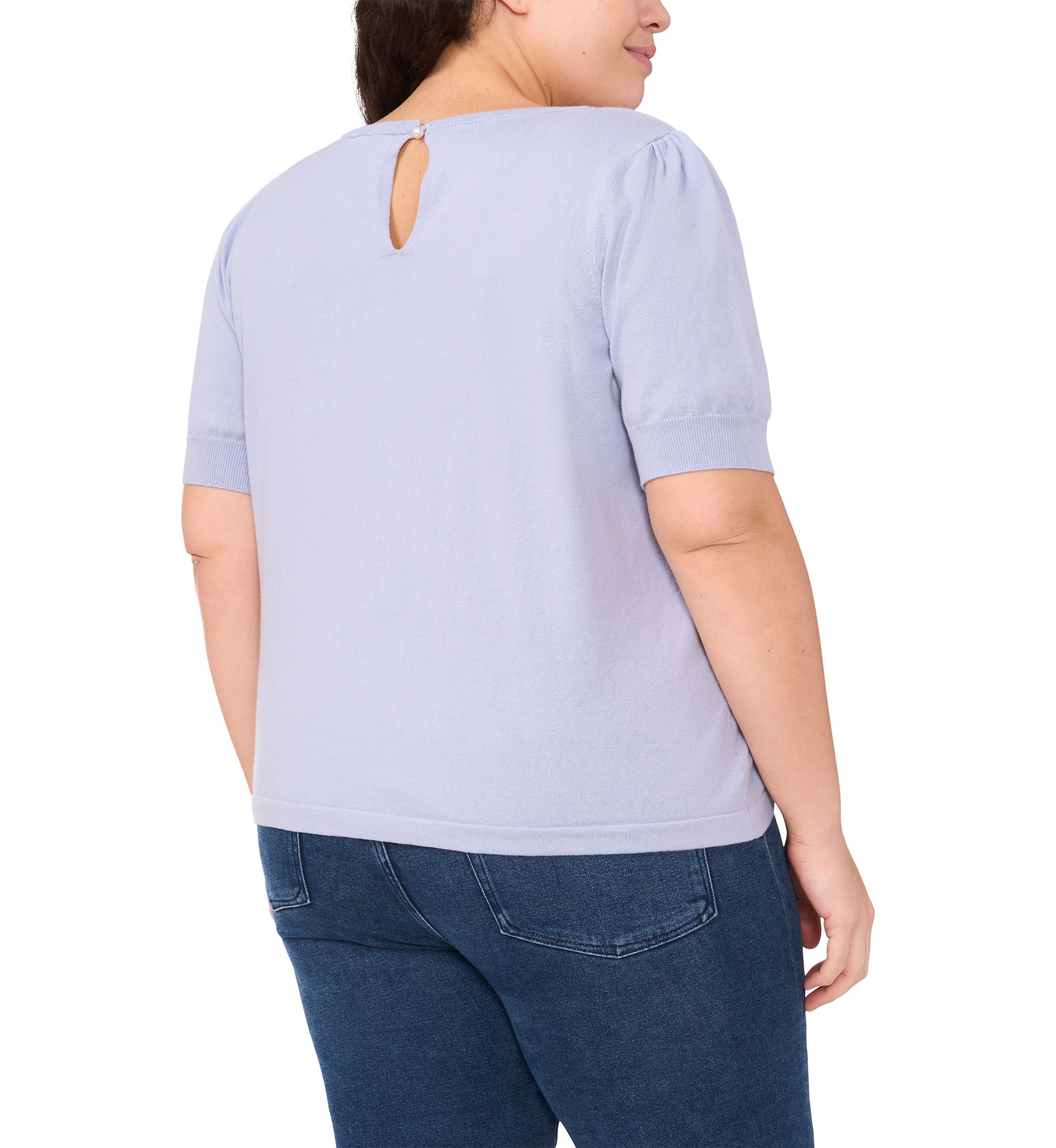 Plus Size Short Sleeve T-Shirt with Pearl Button Details