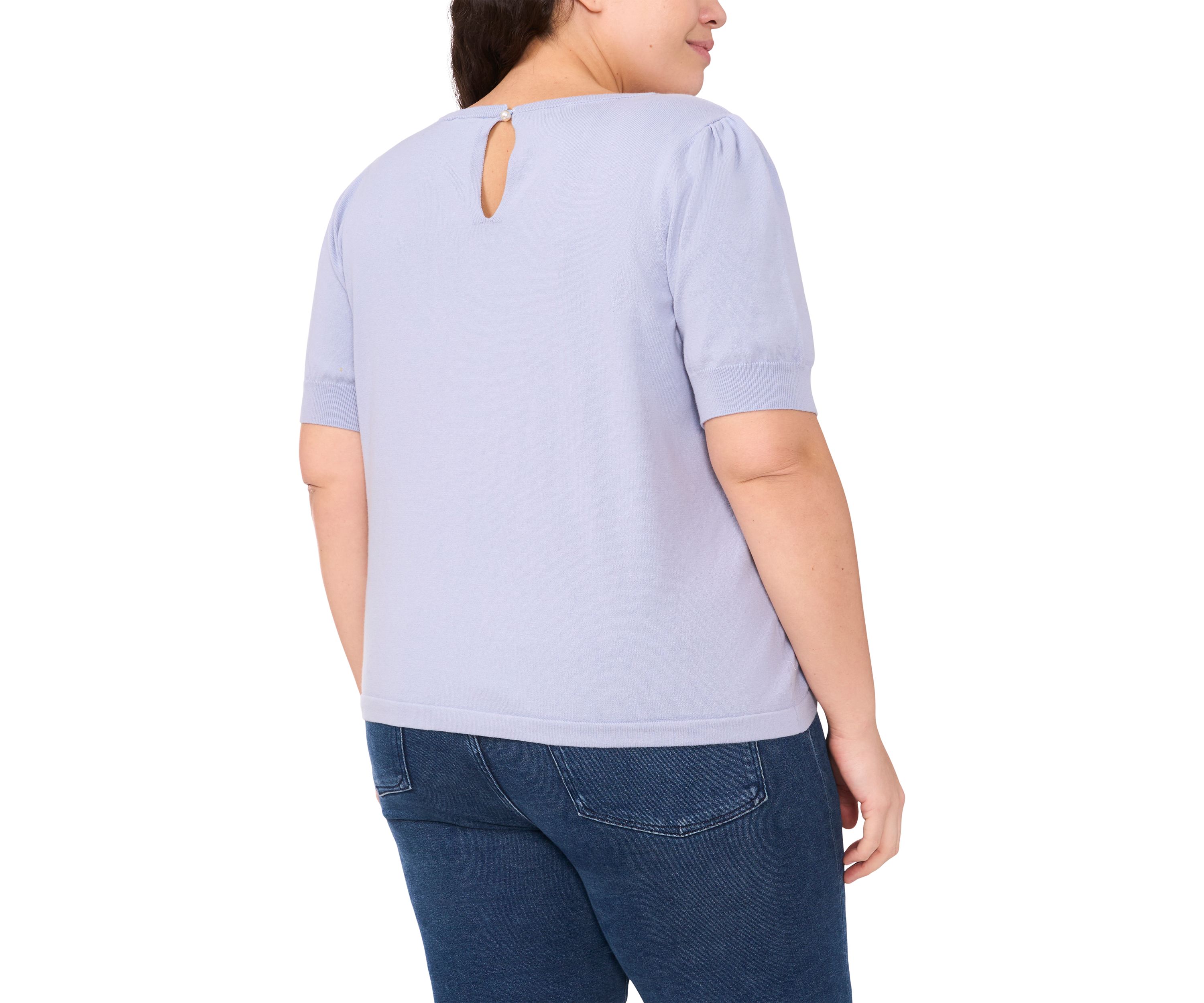 Plus Size Short Sleeve T-Shirt with Pearl Button Details
