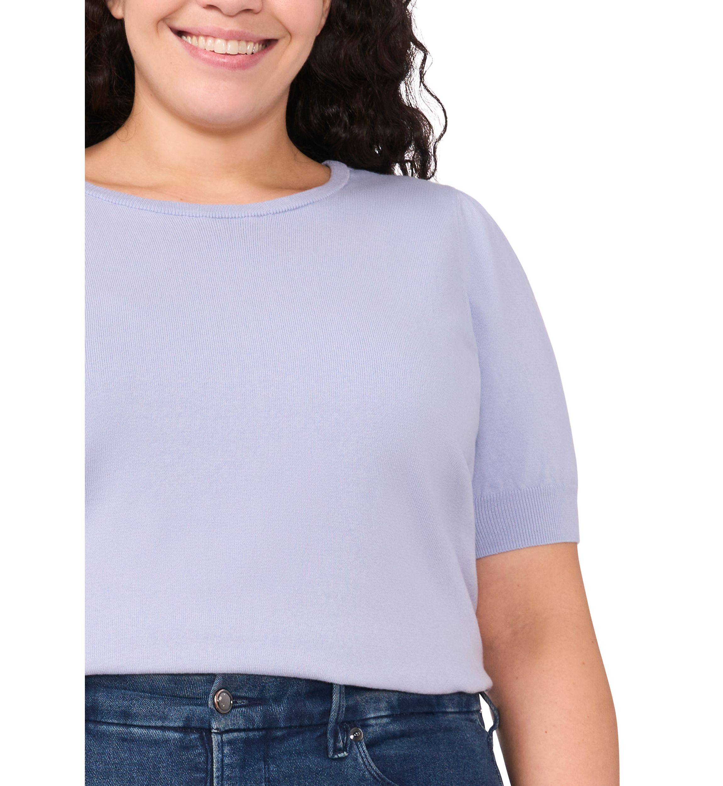 Plus Size Short Sleeve T-Shirt with Pearl Button Details