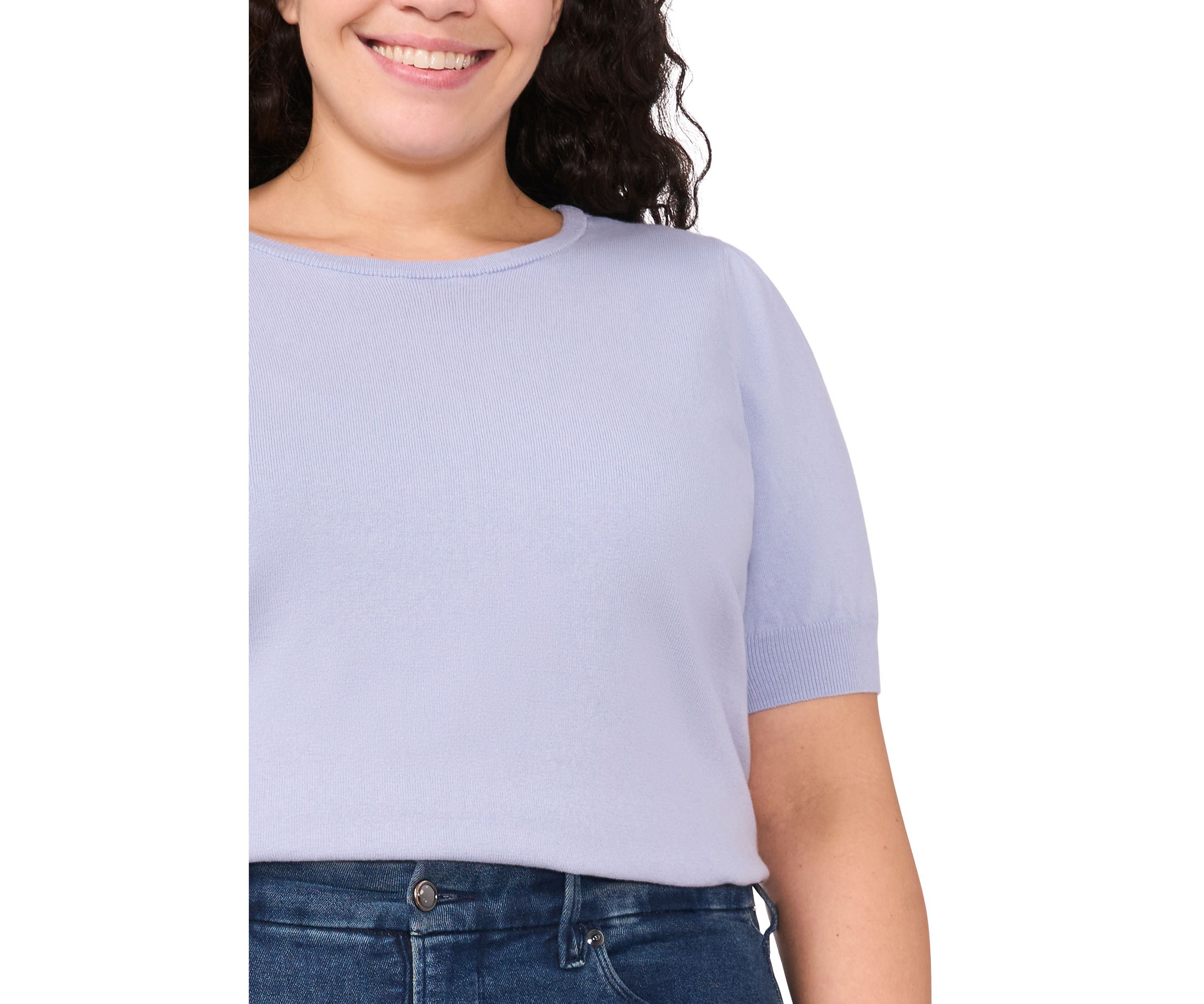 Plus Size Short Sleeve T-Shirt with Pearl Button Details
