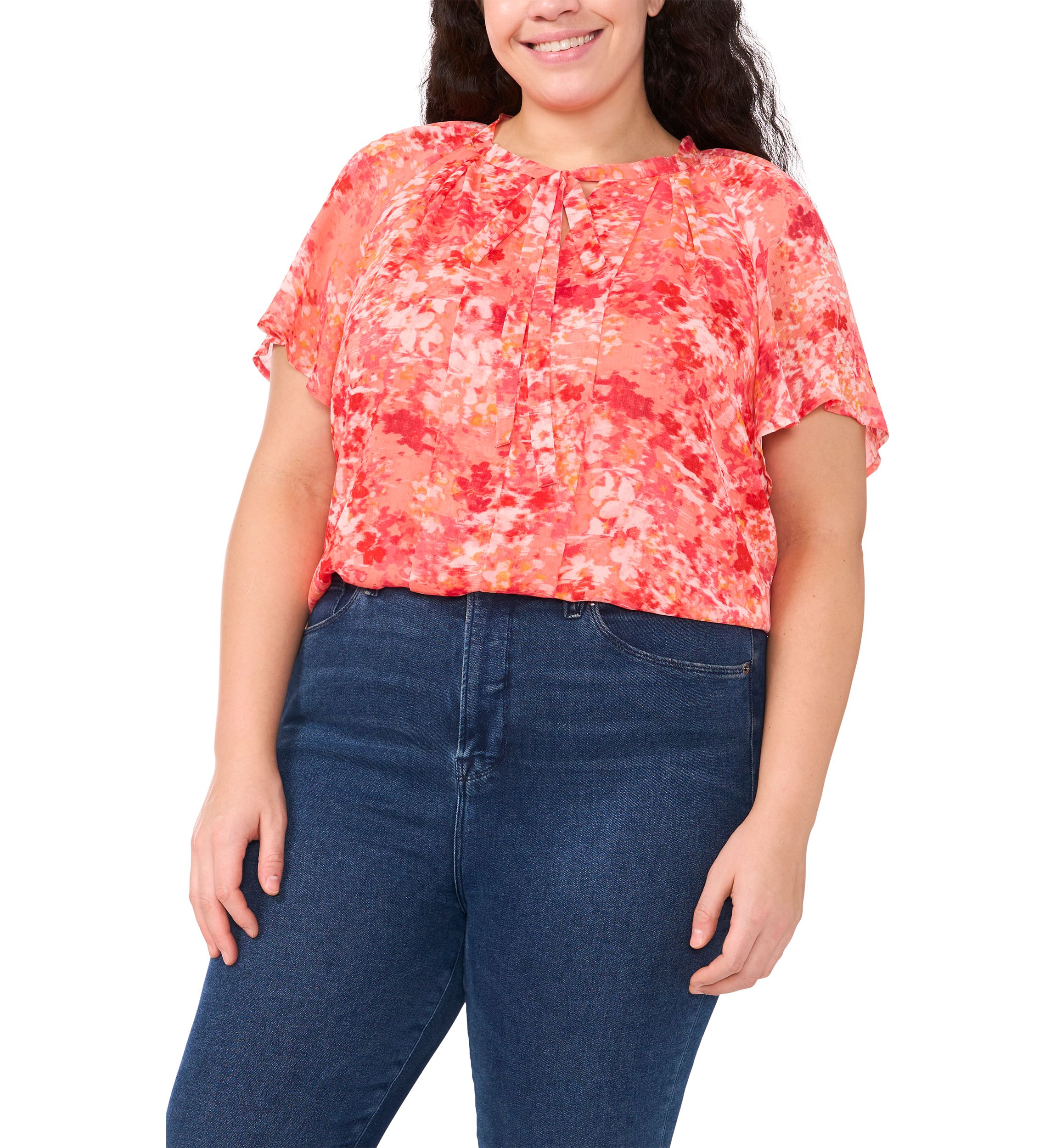 Plus Size Printed Woven Peasant Blouse