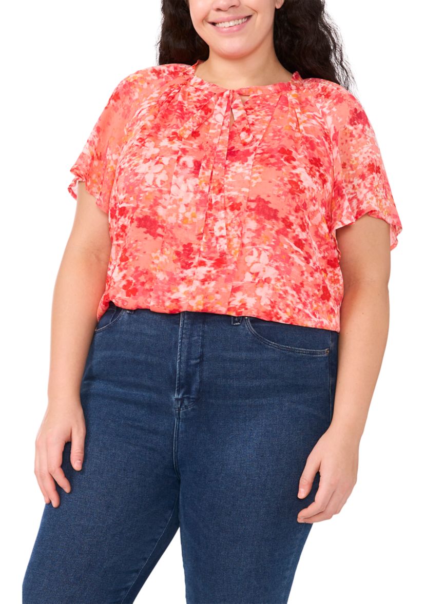 Plus Size Printed Woven Peasant Blouse