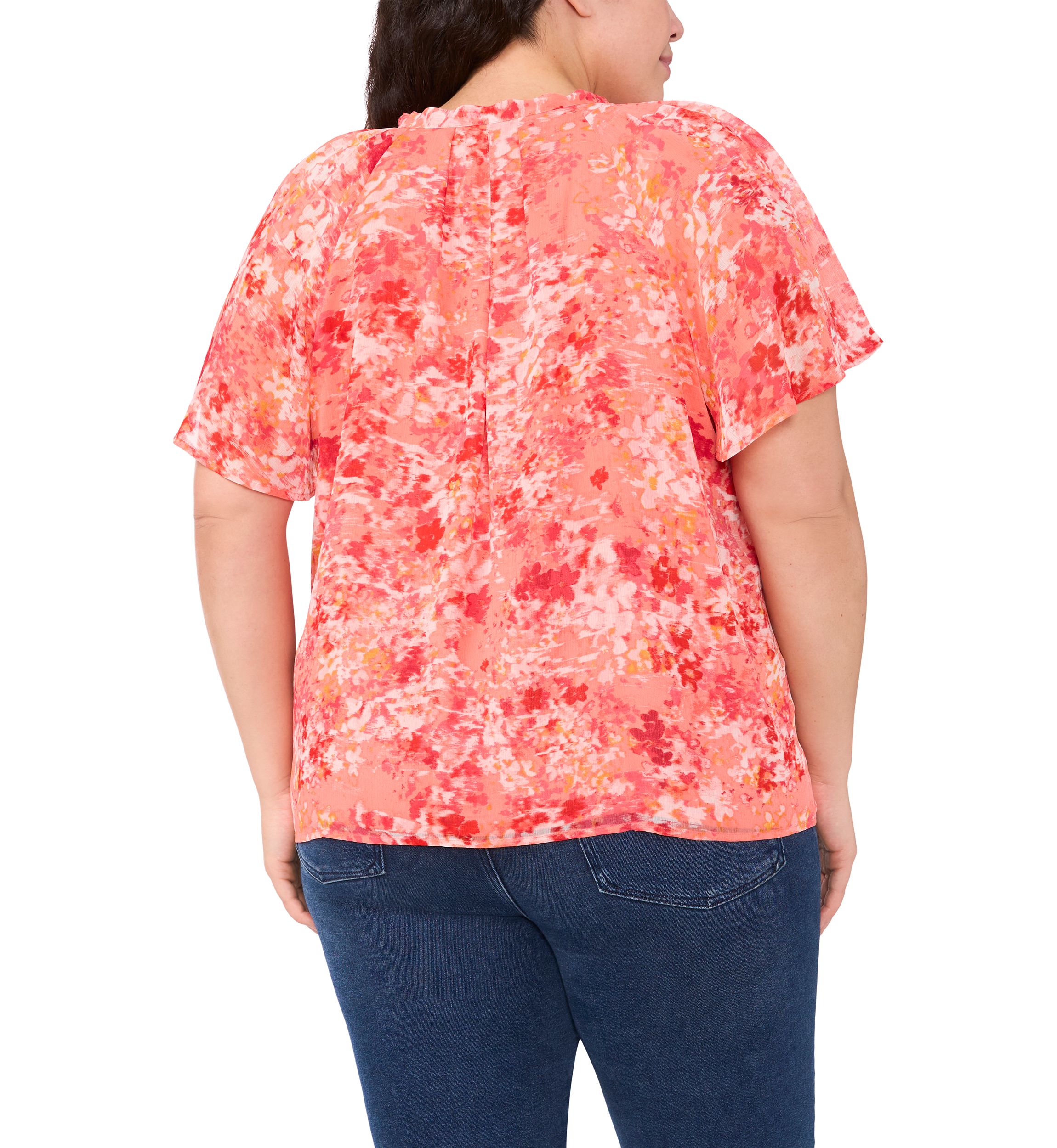 Plus Size Printed Woven Peasant Blouse
