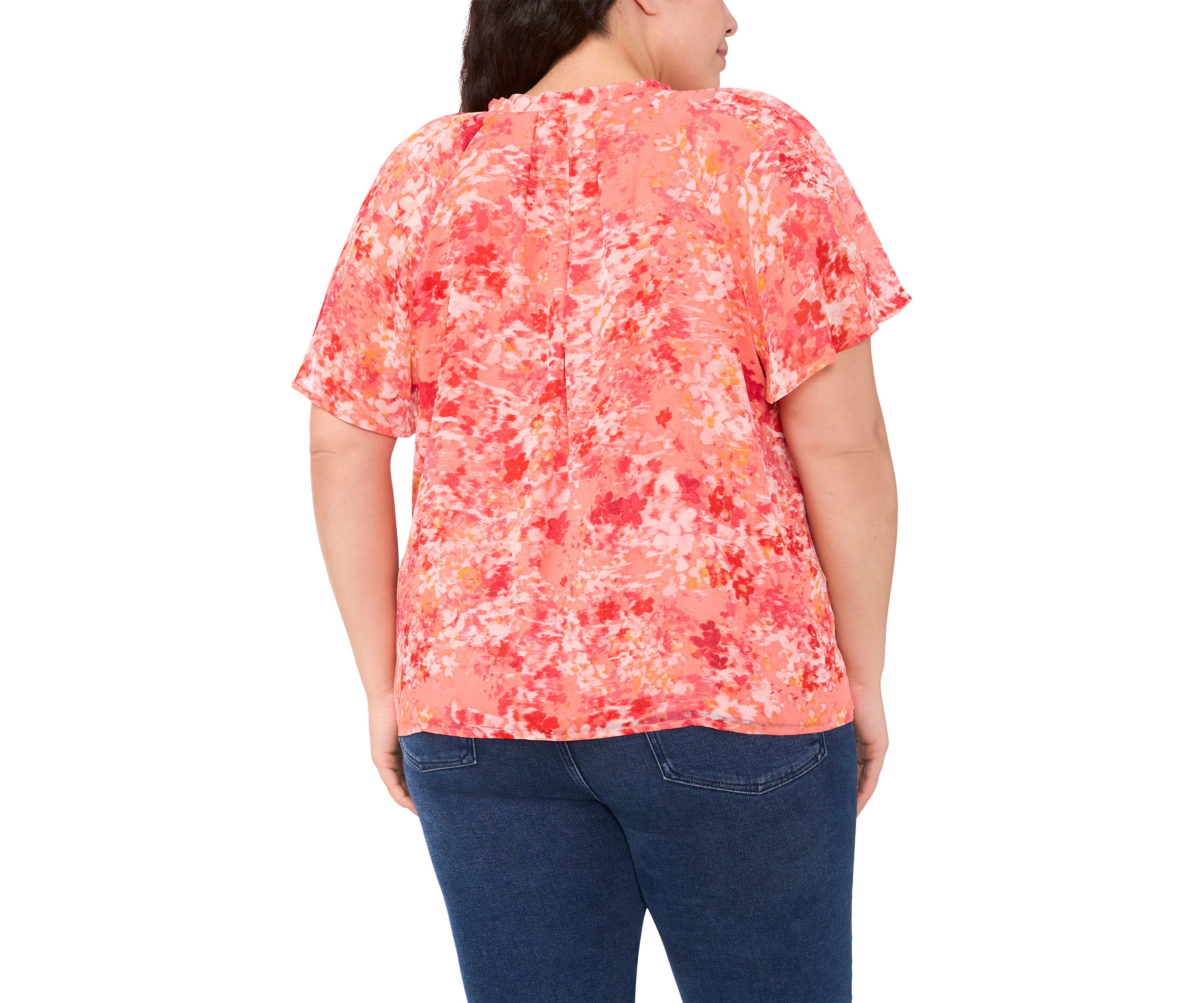 Plus Size Printed Woven Peasant Blouse