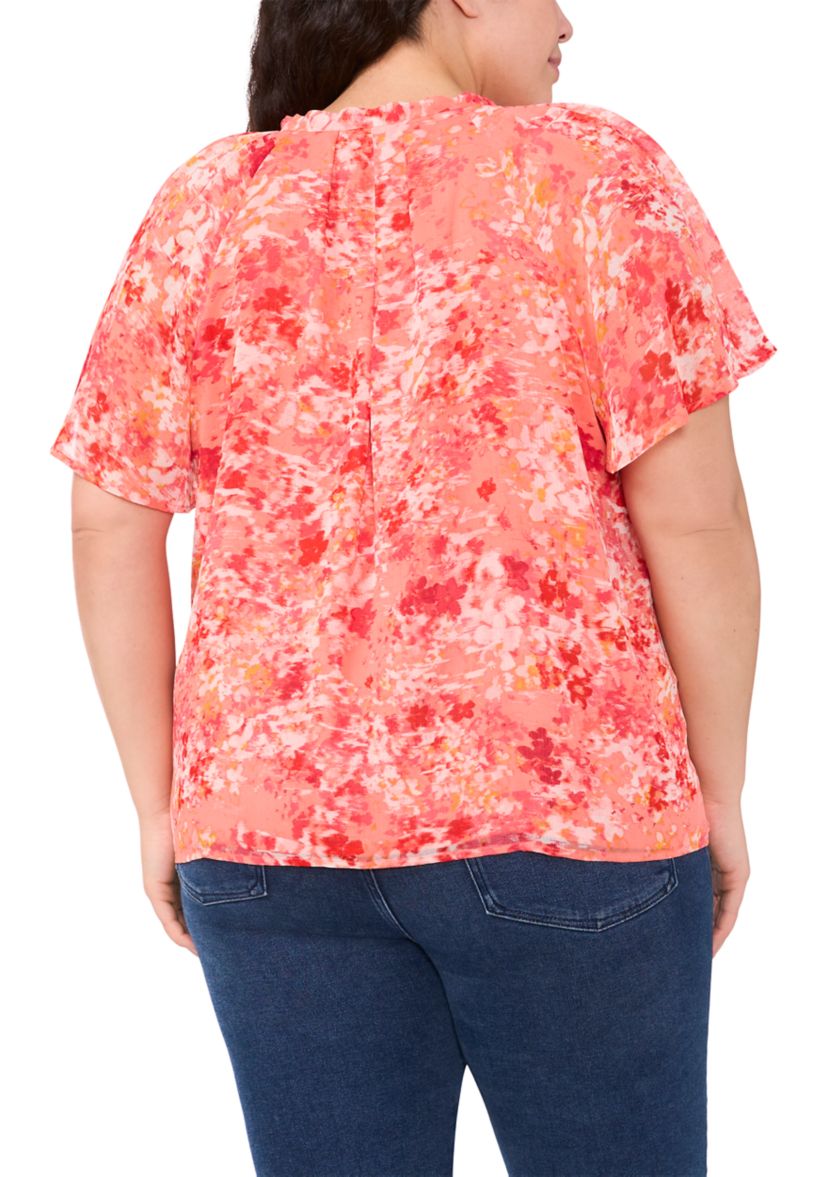 Plus Size Printed Woven Peasant Blouse