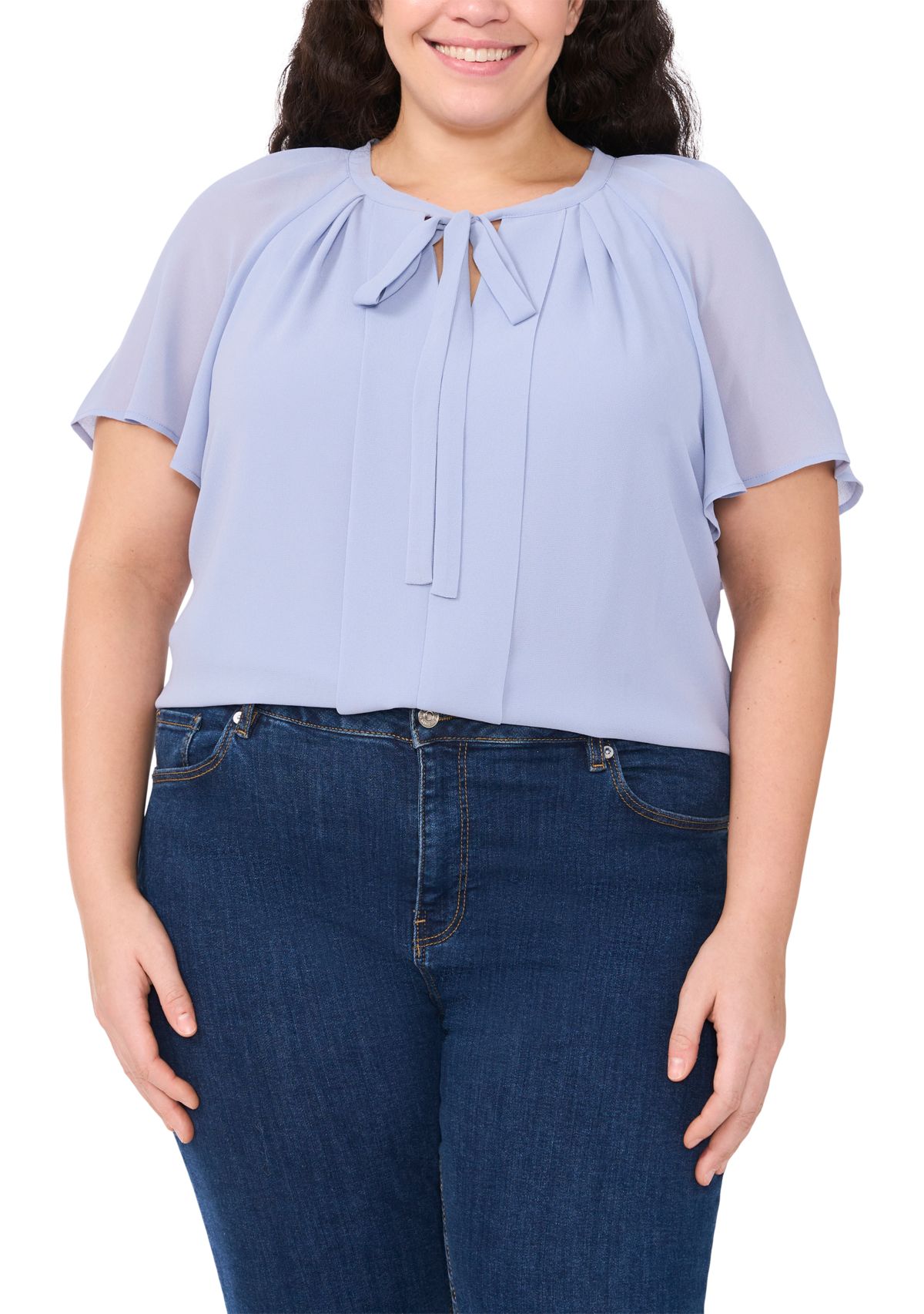 Plus Size Solid Woven Peasant Top