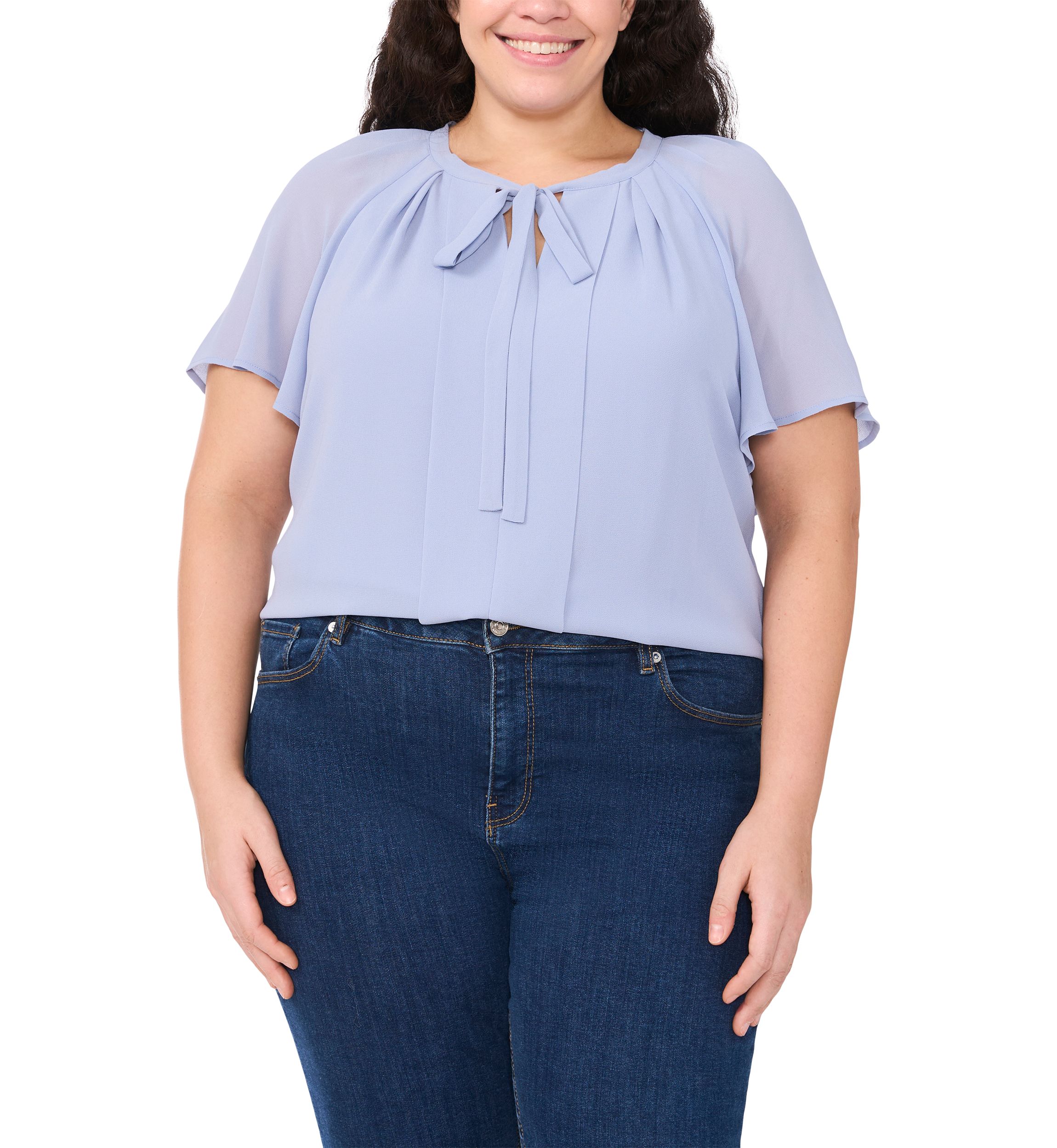 Plus Size Solid Woven Peasant Top