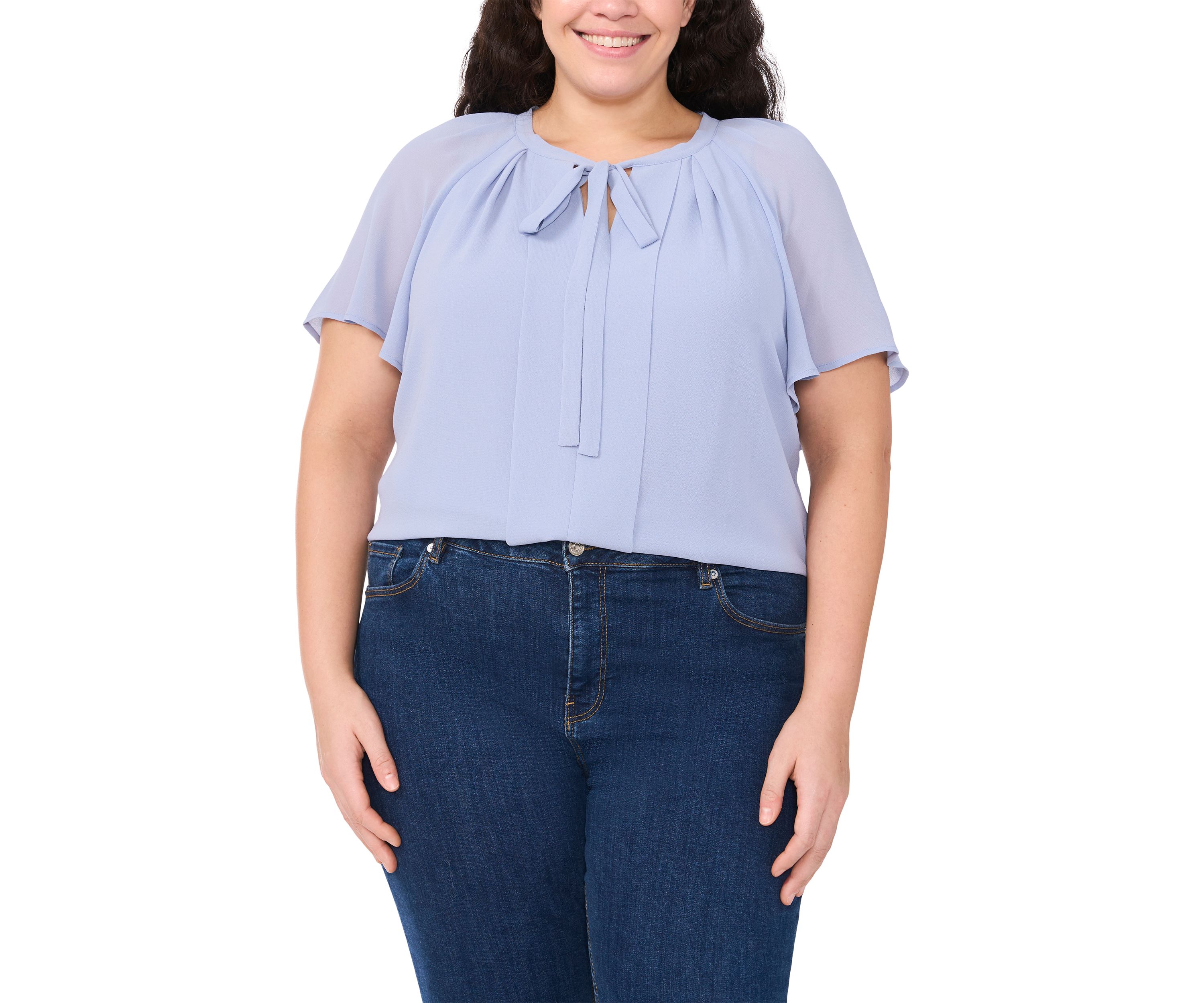 Plus Size Solid Woven Peasant Top