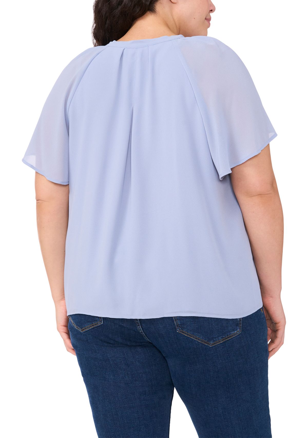 Plus Size Solid Woven Peasant Top