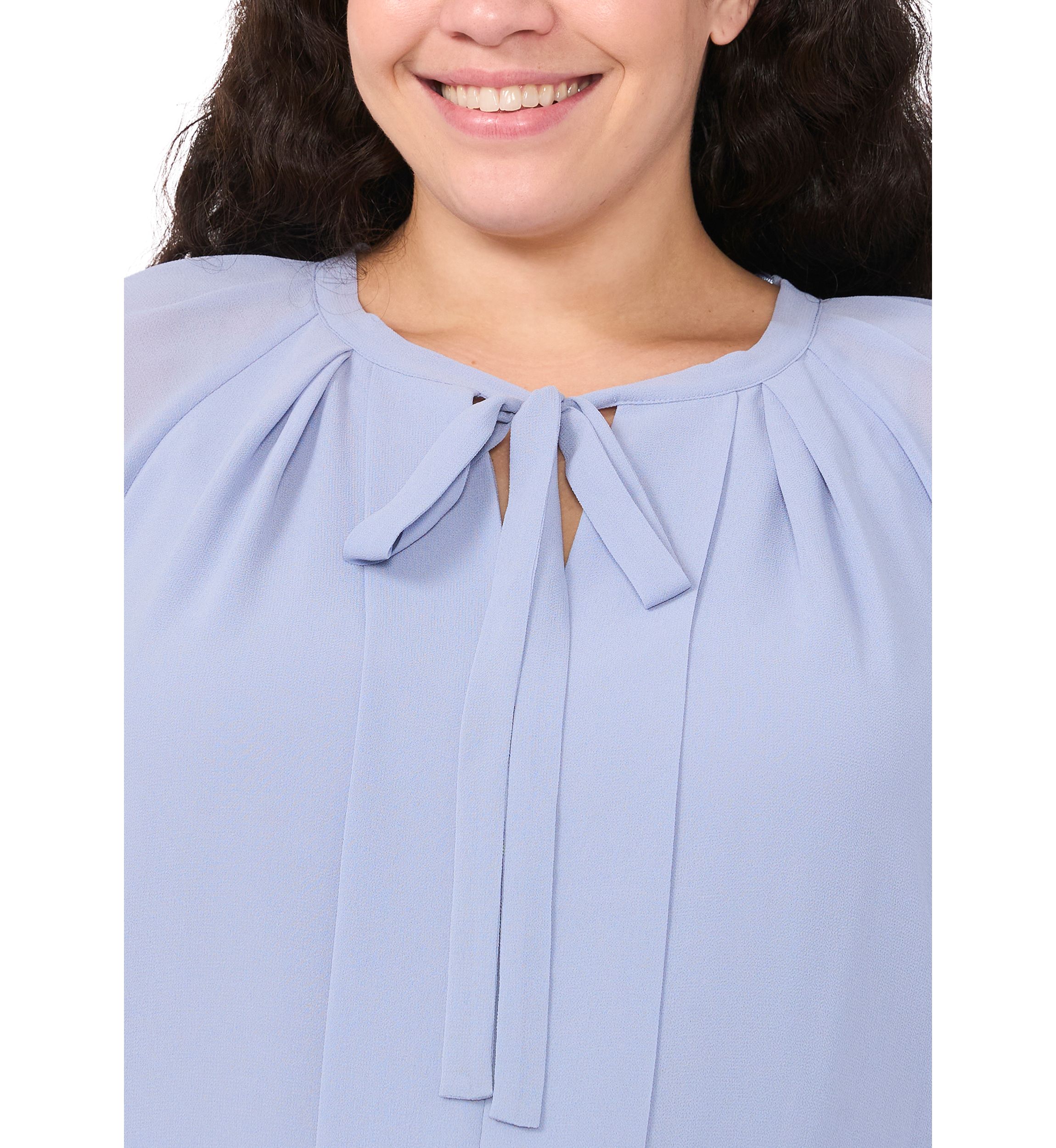 Plus Size Solid Woven Peasant Top