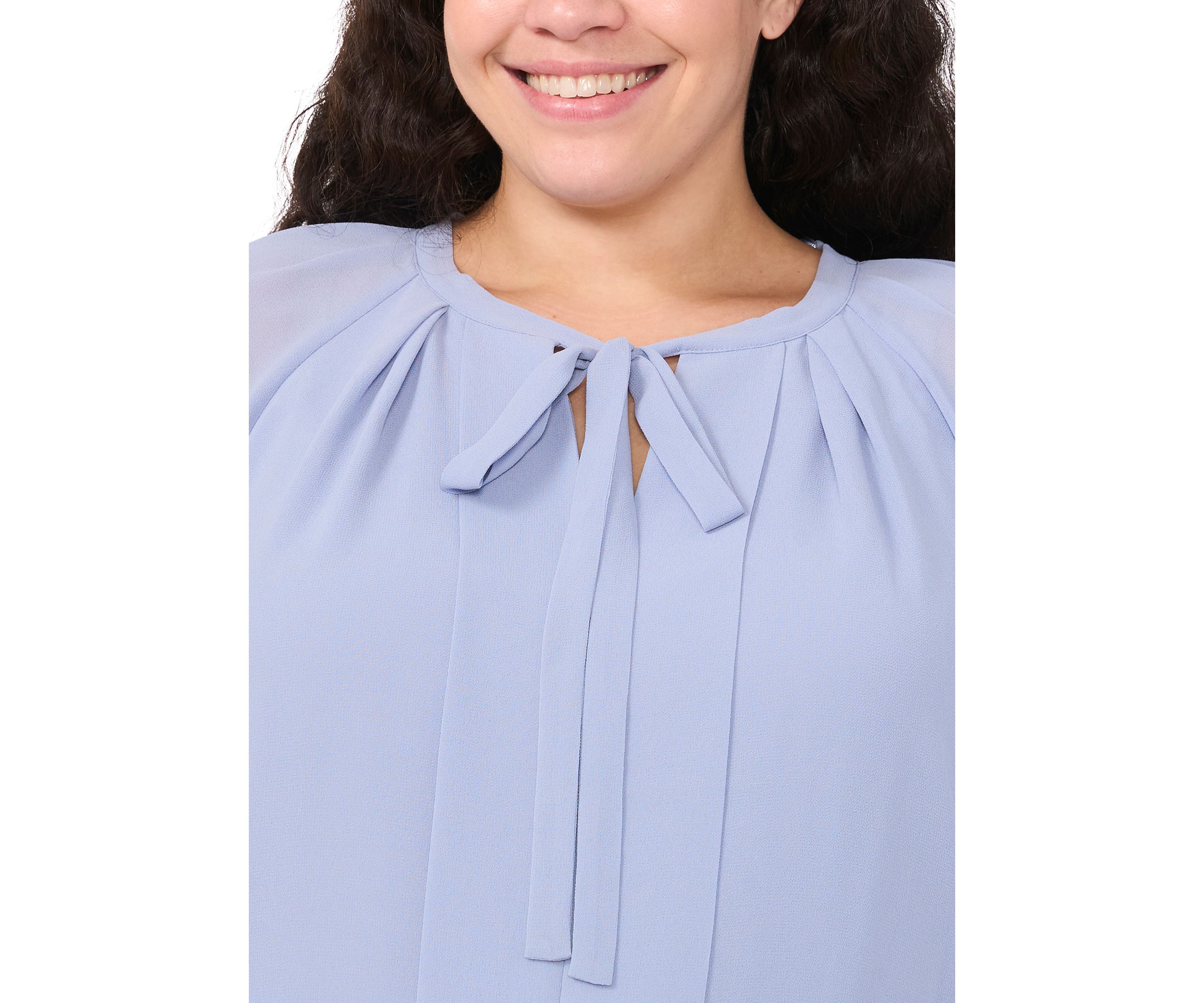 Plus Size Solid Woven Peasant Top