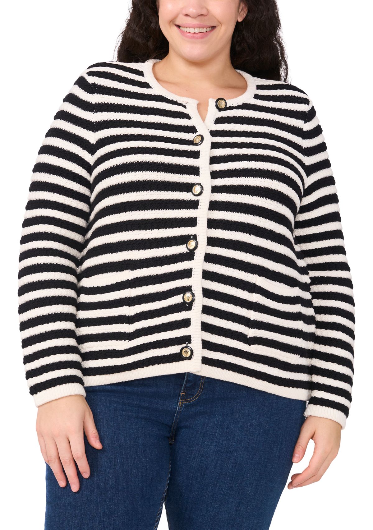 Plus Size Striped Cardigan Jacket 