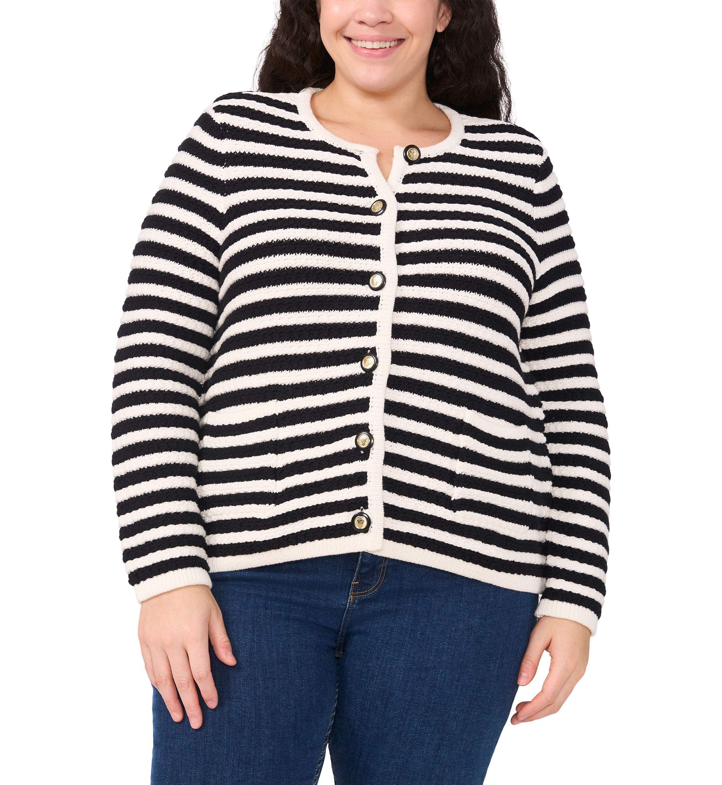 Plus Size Striped Cardigan Jacket 