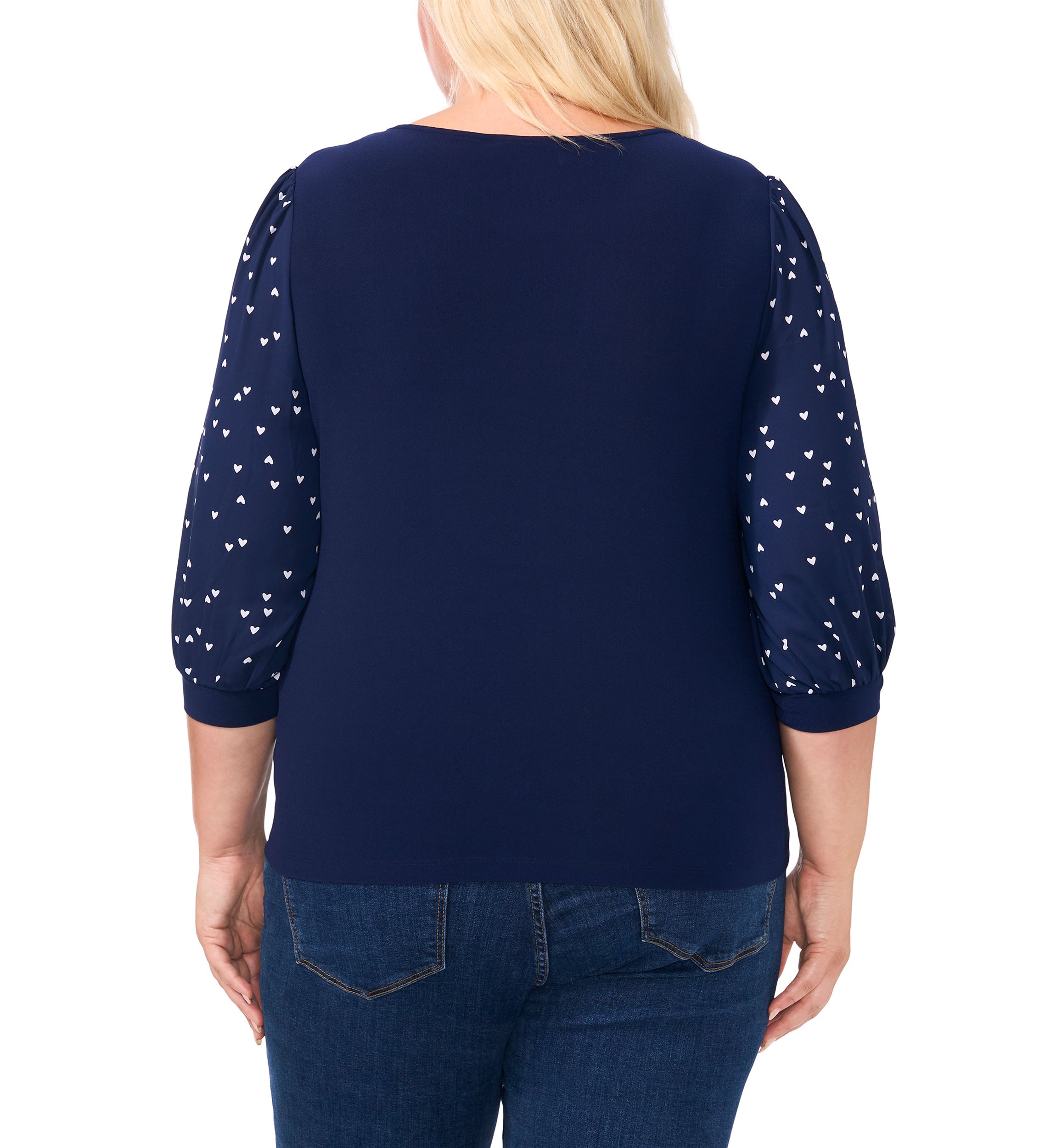 Plus Size Knit Top with Woven Sleeves