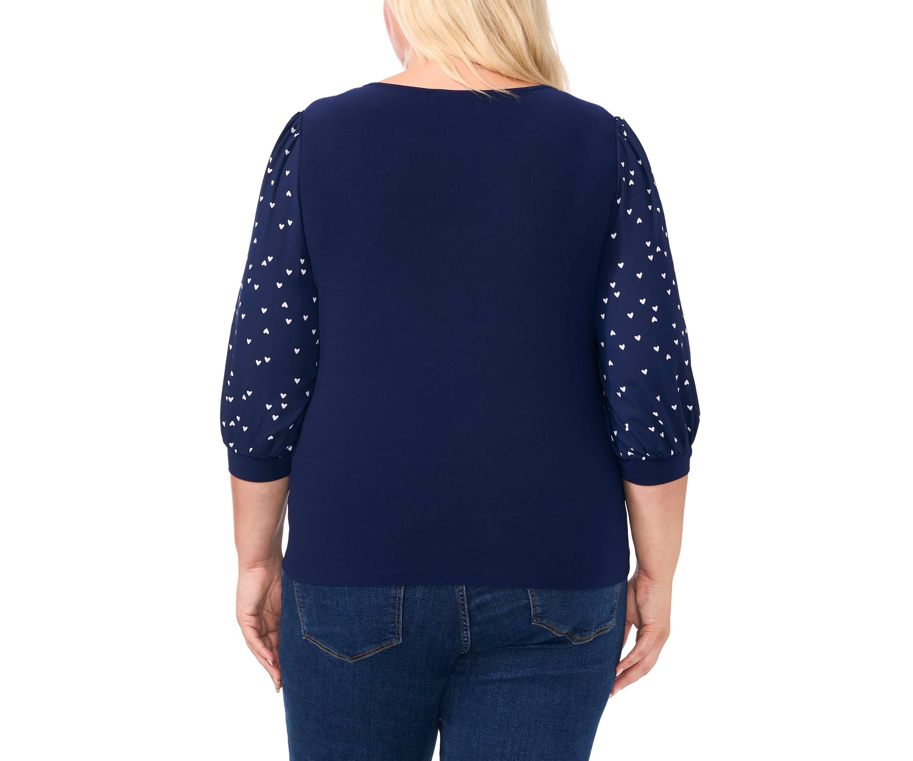 Plus Size Knit Top with Woven Sleeves