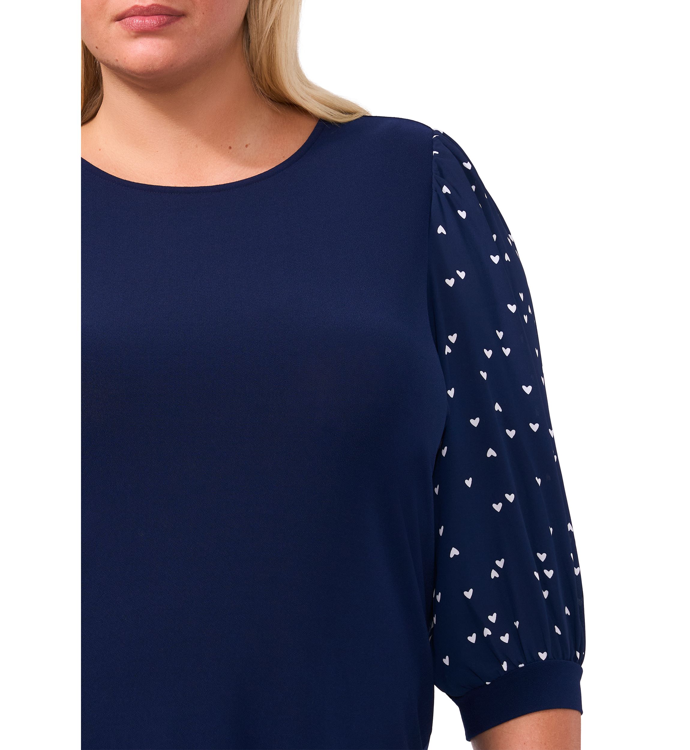 Plus Size Knit Top with Woven Sleeves