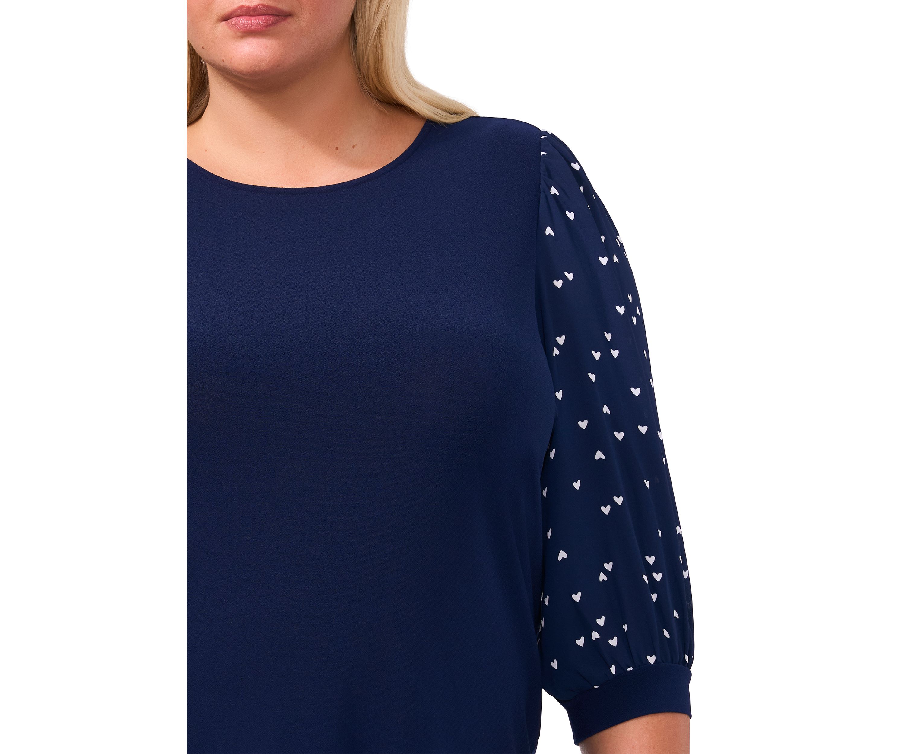 Plus Size Knit Top with Woven Sleeves