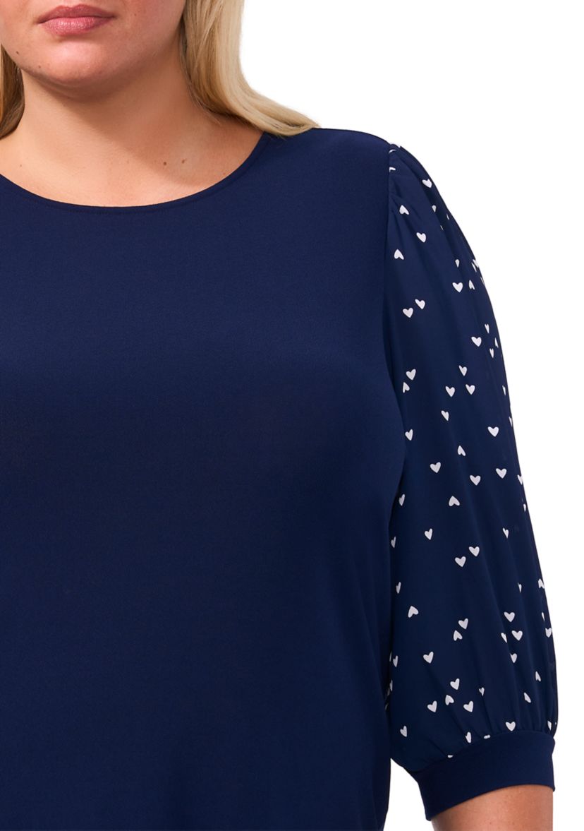 Plus Size Knit Top with Woven Sleeves
