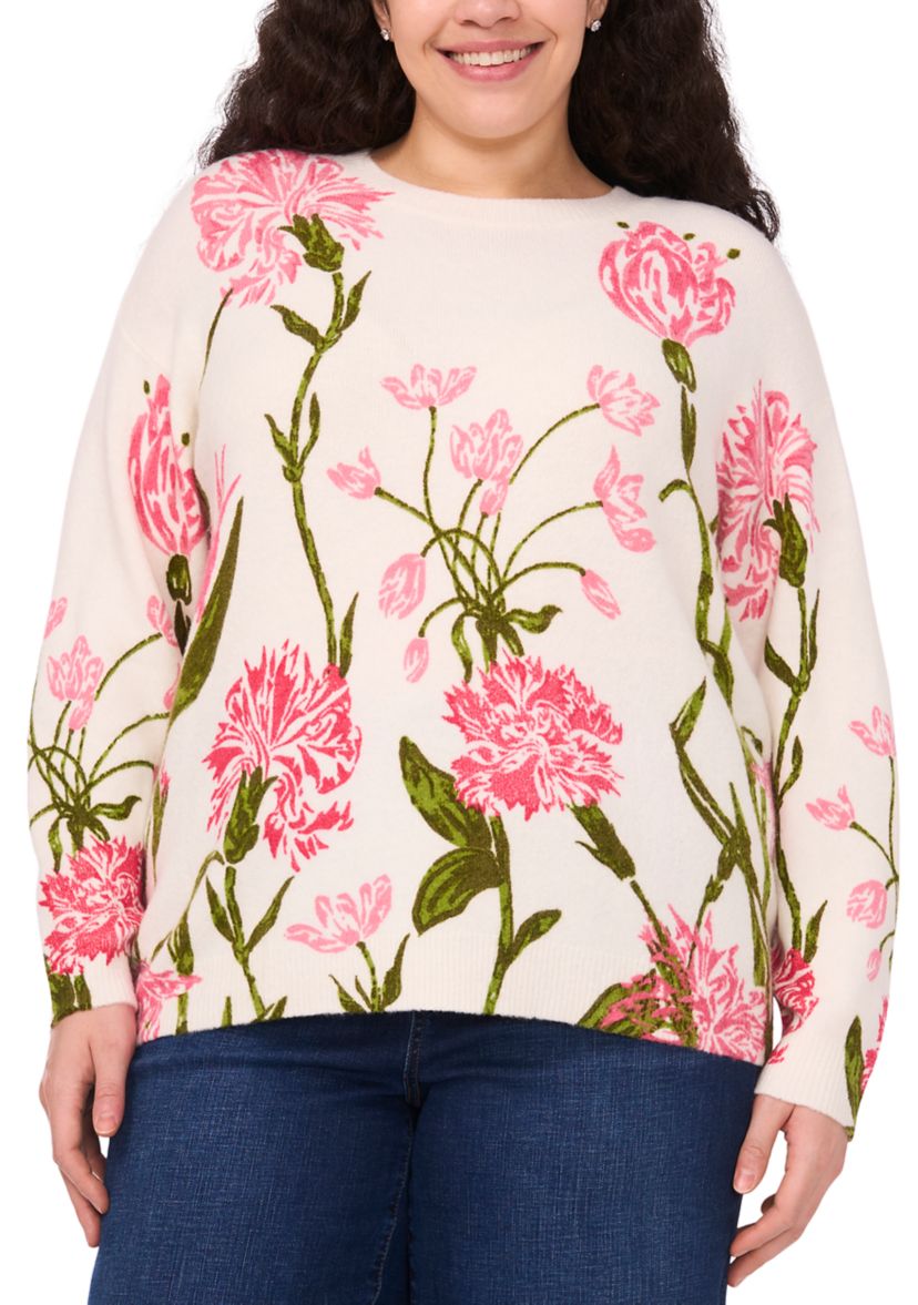 Plus Size Floral Crew Neck Sweater