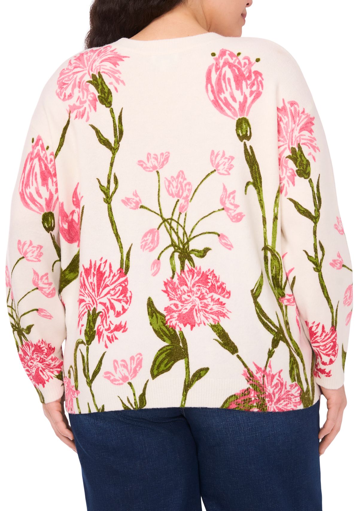 Plus Size Floral Crew Neck Sweater