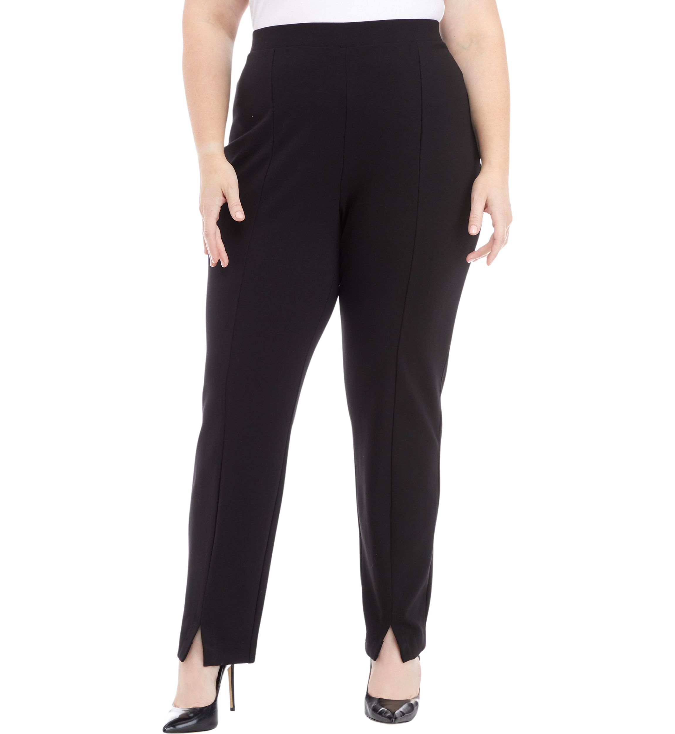 Plus Size Straight Leg Ponte Pants with Slit